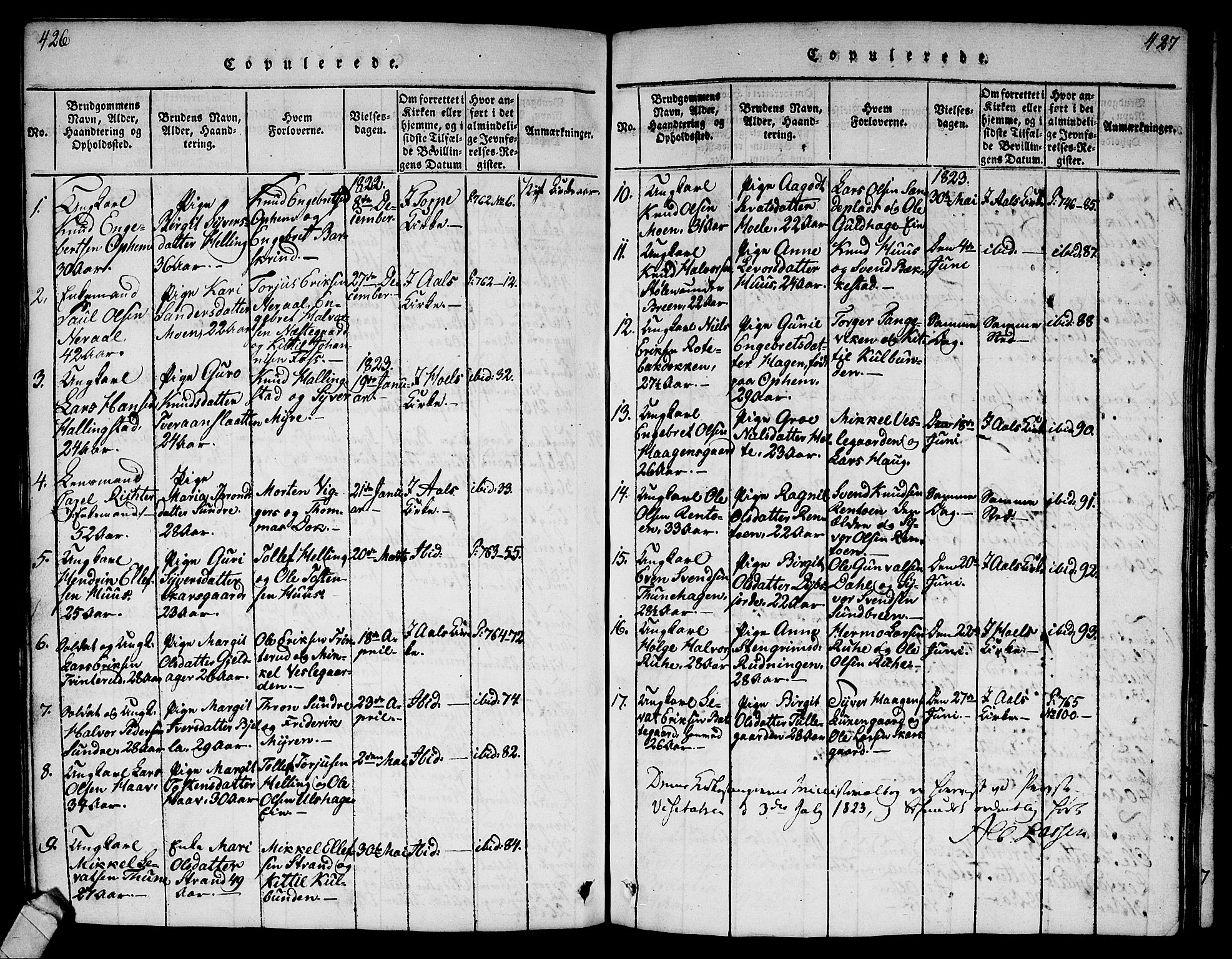 Ål kirkebøker, AV/SAKO-A-249/G/Ga/L0001: Parish register (copy) no. 1, 1815-1829, p. 426-427