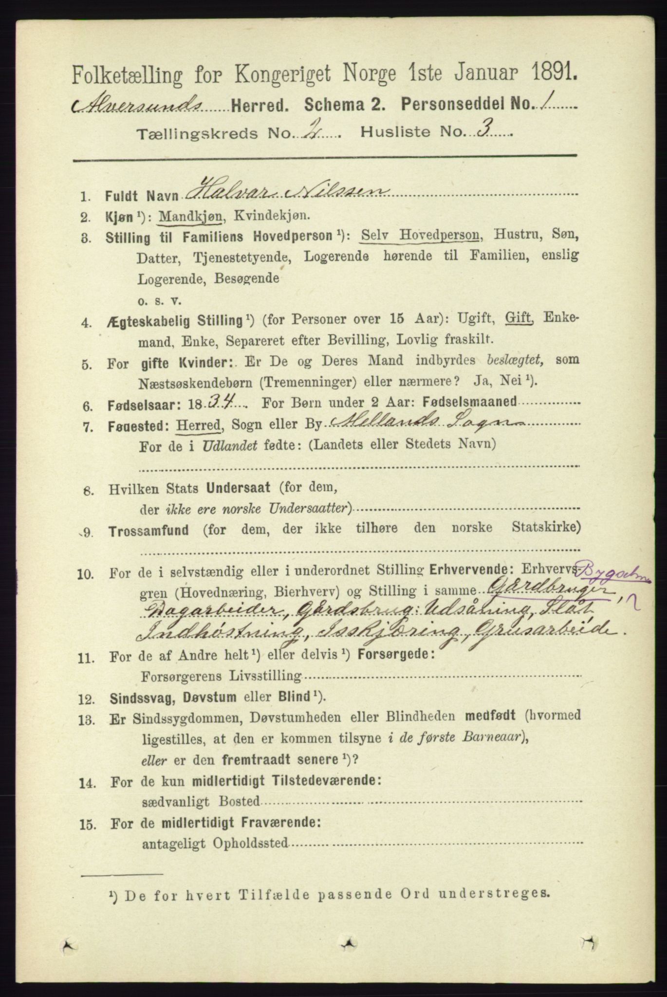 RA, 1891 census for 1257 Alversund, 1891, p. 466