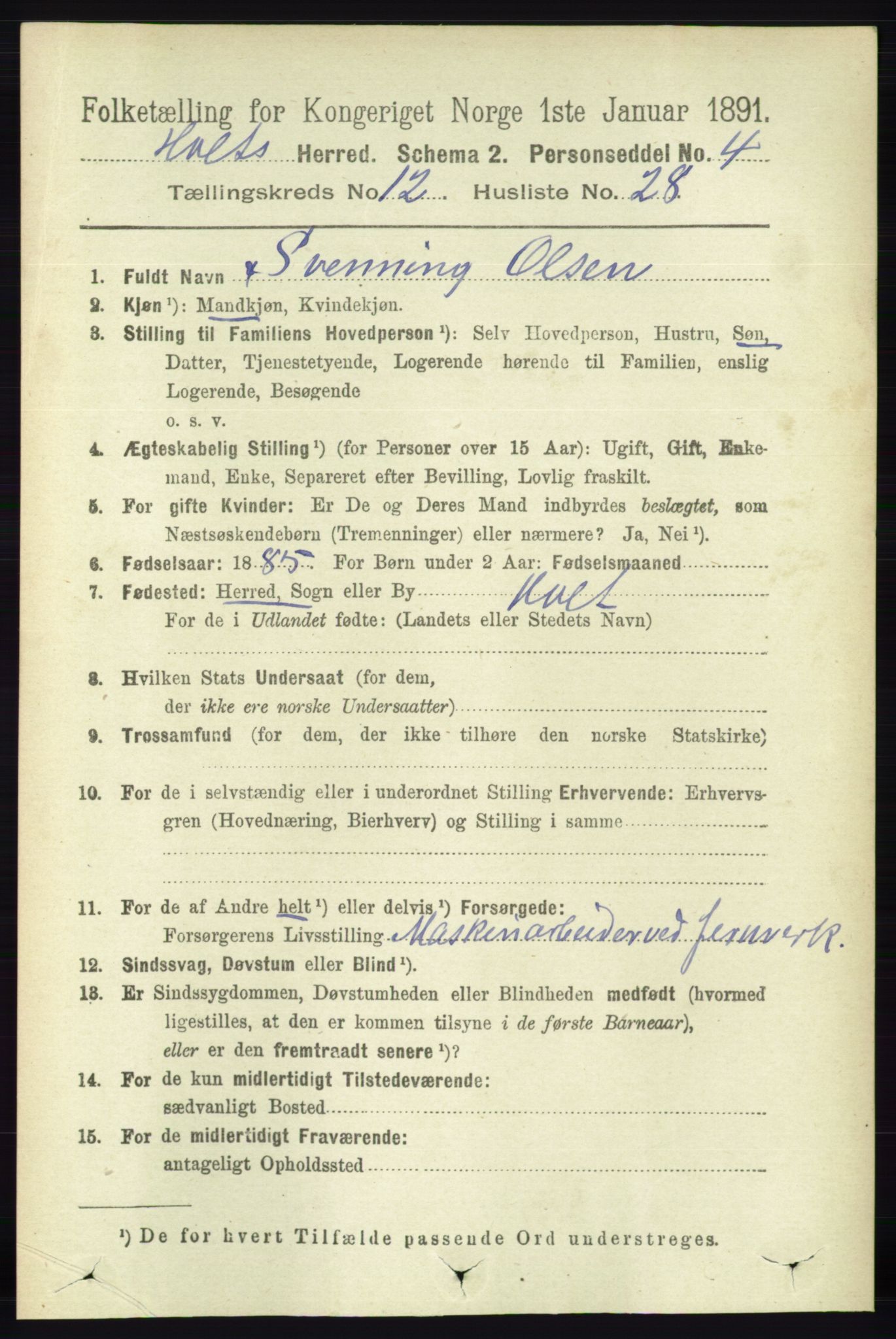 RA, 1891 census for 0914 Holt, 1891, p. 5282