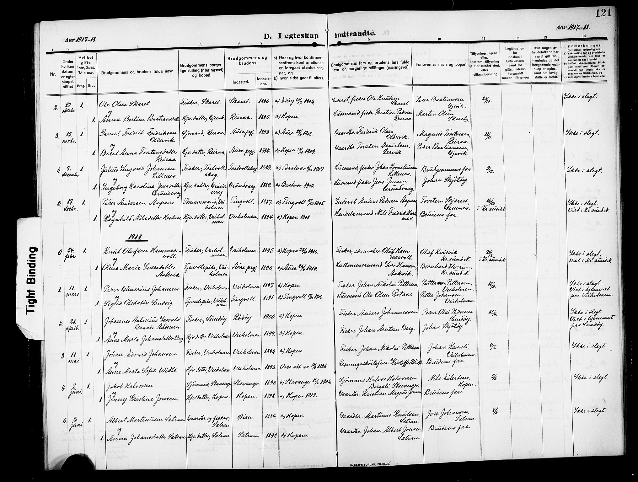 Ministerialprotokoller, klokkerbøker og fødselsregistre - Møre og Romsdal, AV/SAT-A-1454/583/L0956: Parish register (copy) no. 583C01, 1909-1925, p. 121