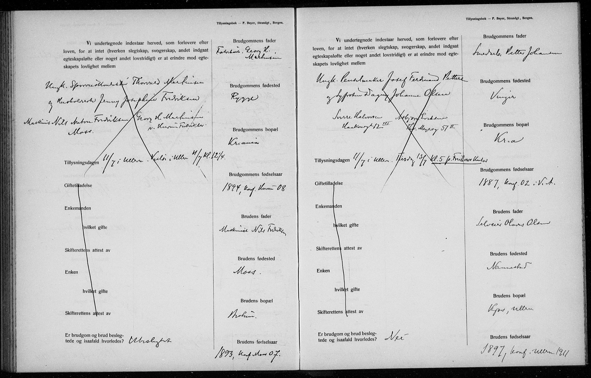 Ullern prestekontor Kirkebøker, AV/SAO-A-10740/H/L0001: Banns register no. 1, 1911-1916