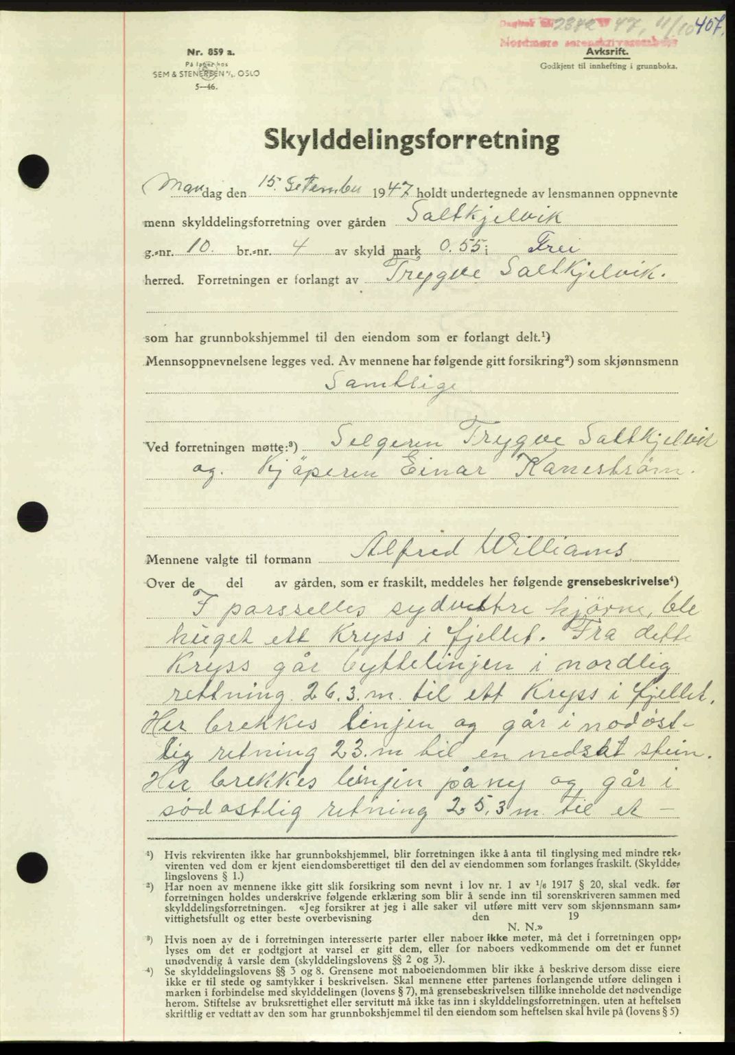 Nordmøre sorenskriveri, AV/SAT-A-4132/1/2/2Ca: Mortgage book no. A106, 1947-1947, Diary no: : 2342/1947