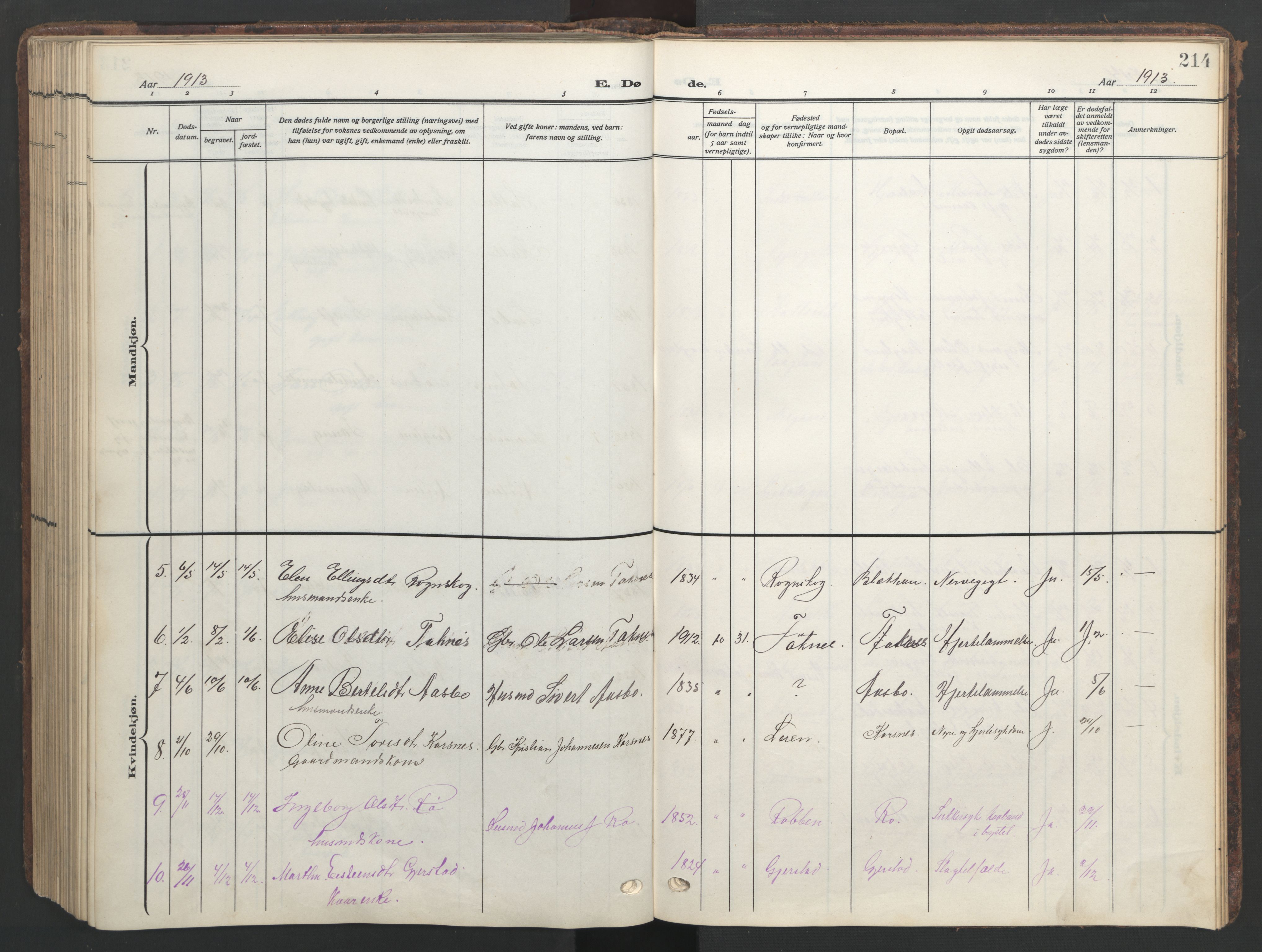 Ministerialprotokoller, klokkerbøker og fødselsregistre - Møre og Romsdal, SAT/A-1454/576/L0891: Parish register (copy) no. 576C02, 1909-1946, p. 214