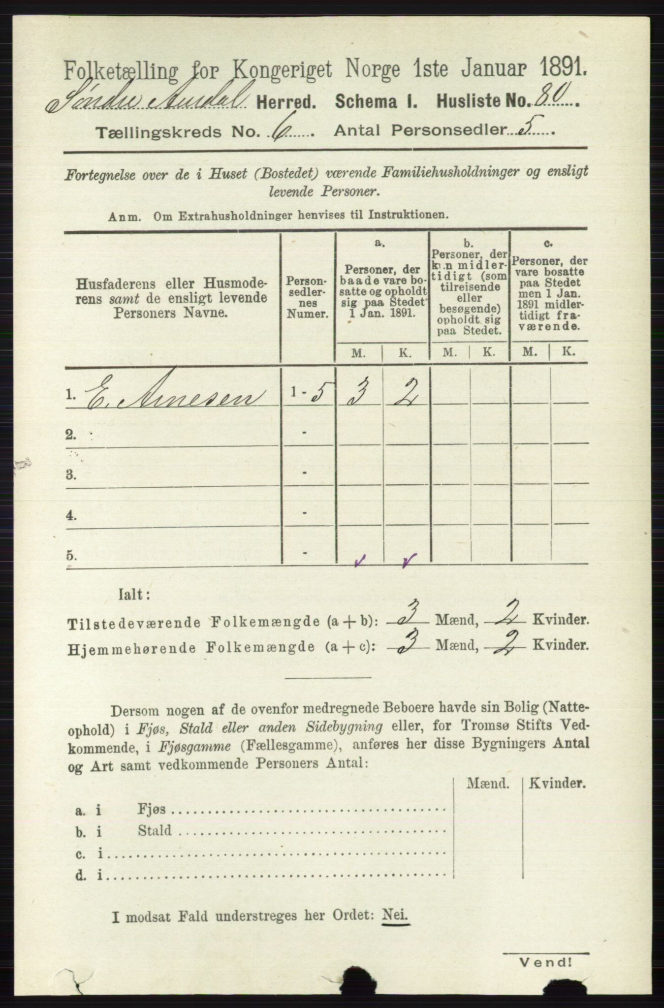 RA, 1891 census for 0540 Sør-Aurdal, 1891, p. 3806