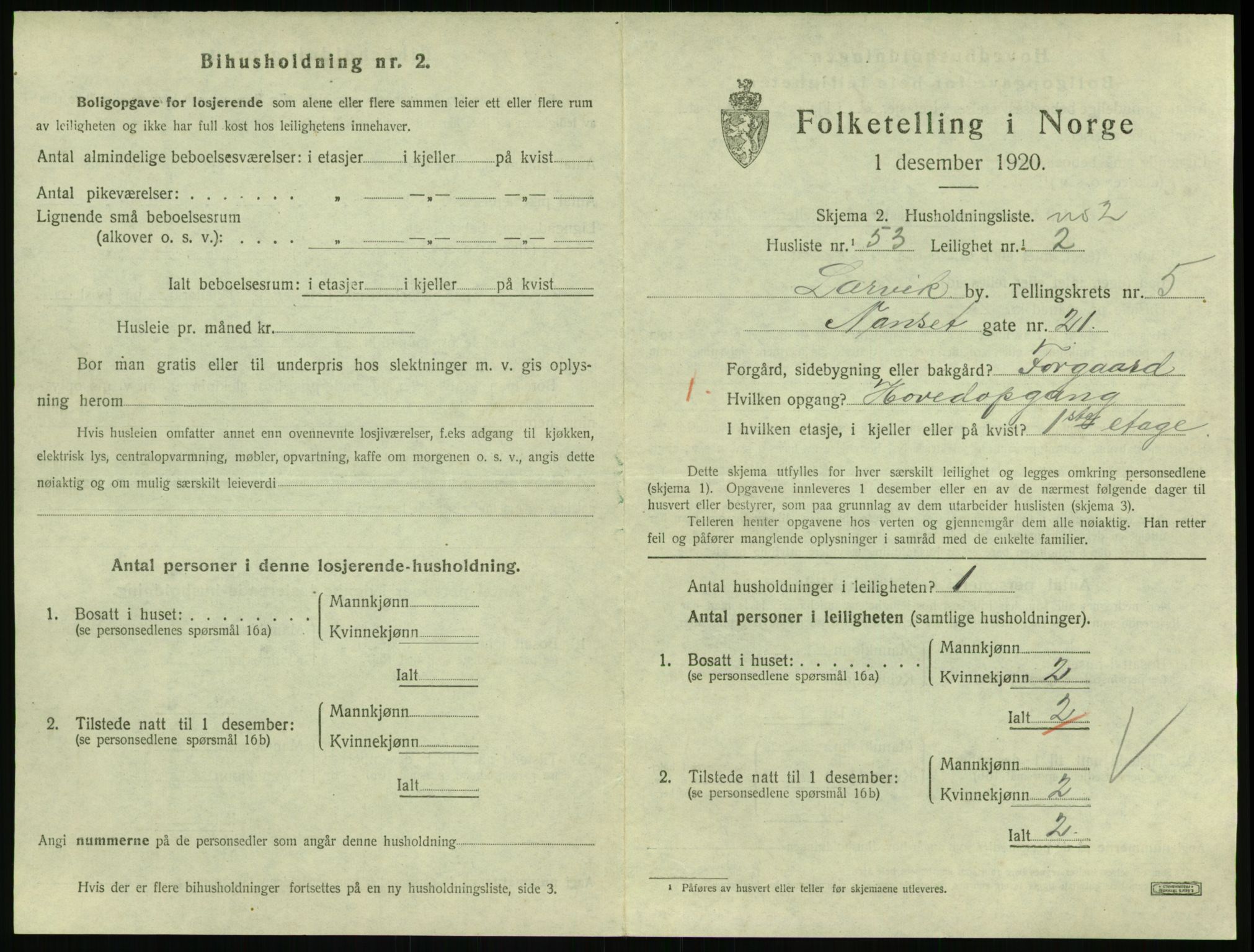 SAKO, 1920 census for Larvik, 1920, p. 5064