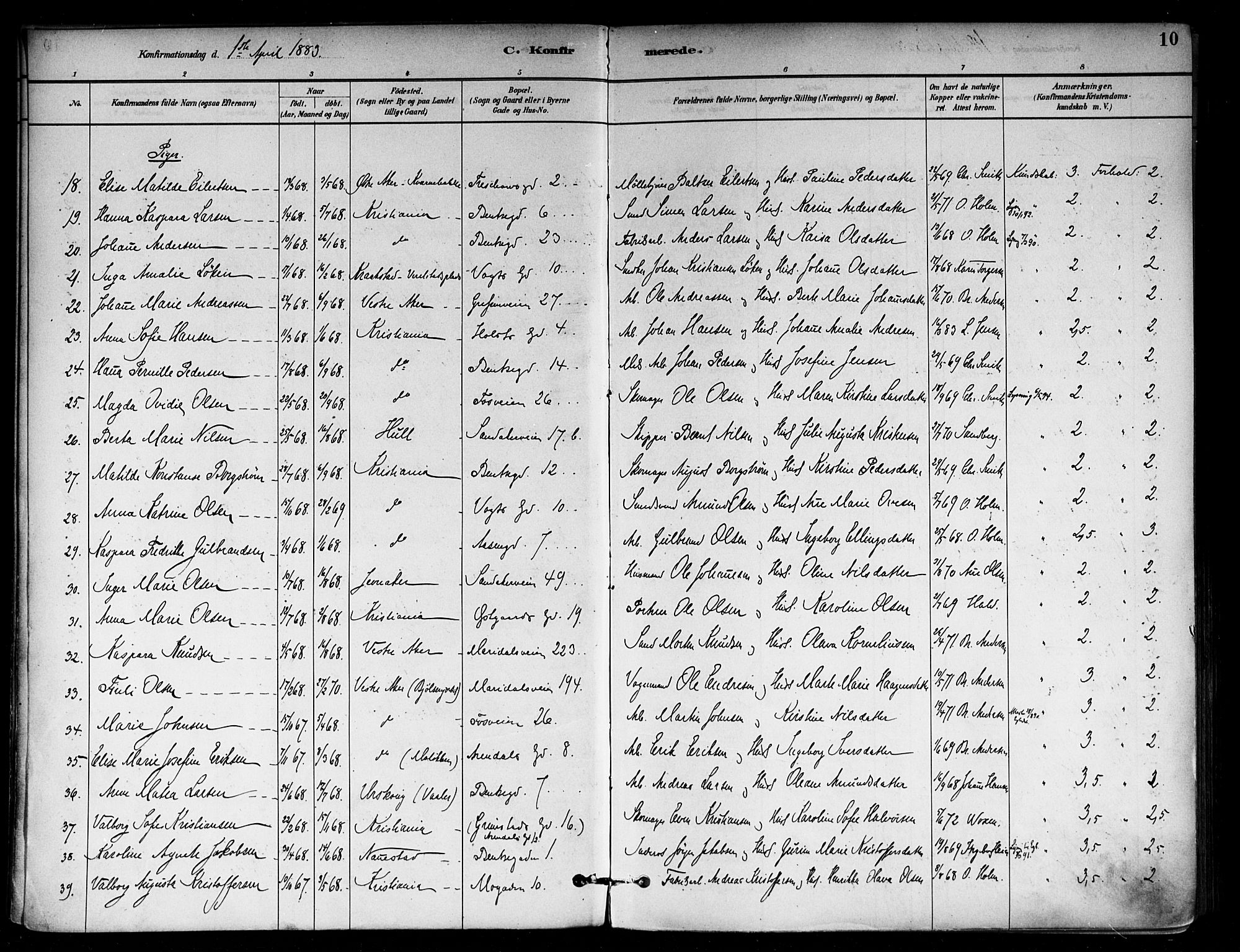 Sagene prestekontor Kirkebøker, SAO/A-10796/F/L0002: Parish register (official) no. 2, 1880-1897, p. 10
