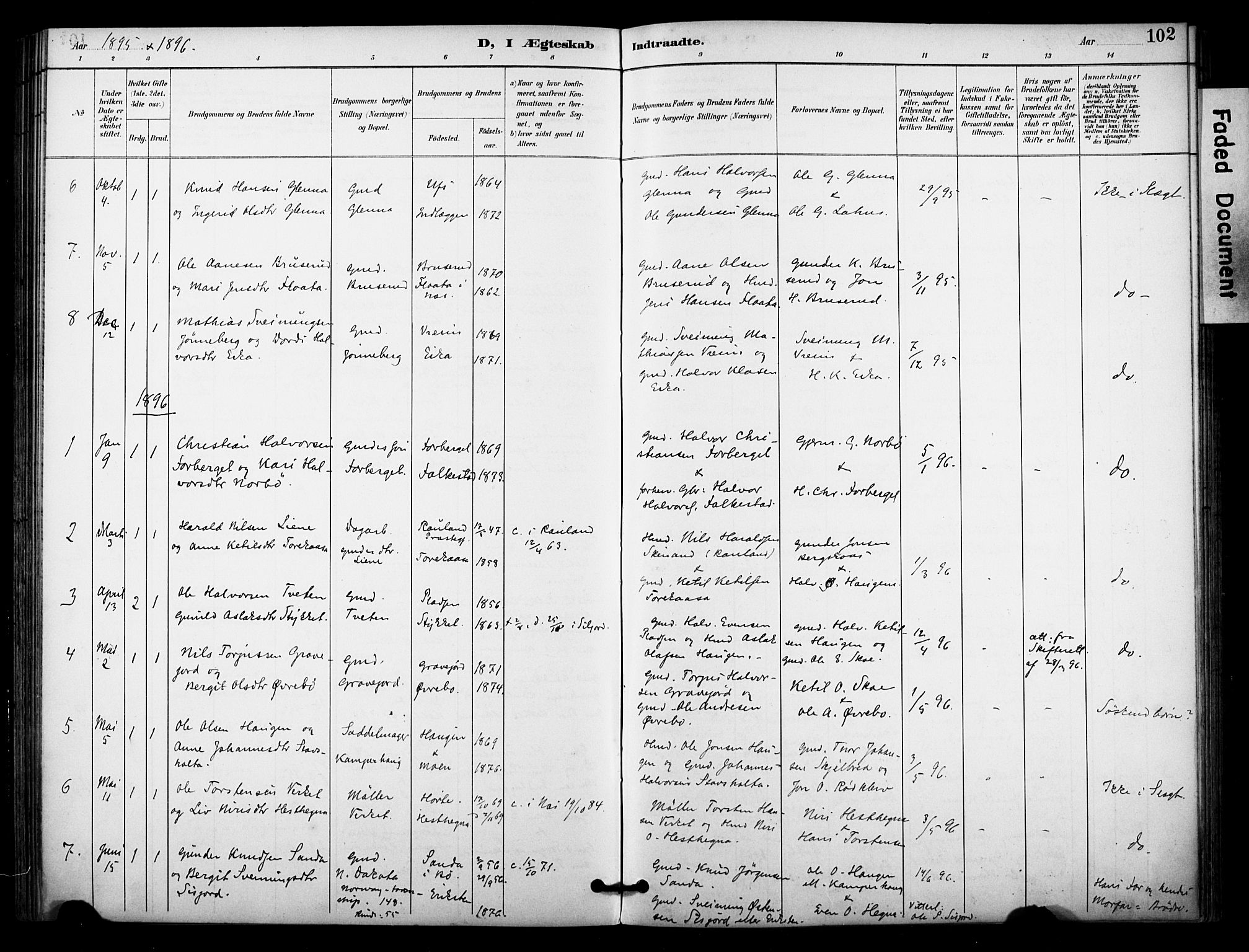 Bø kirkebøker, SAKO/A-257/F/Fa/L0011: Parish register (official) no. 11, 1892-1900, p. 102