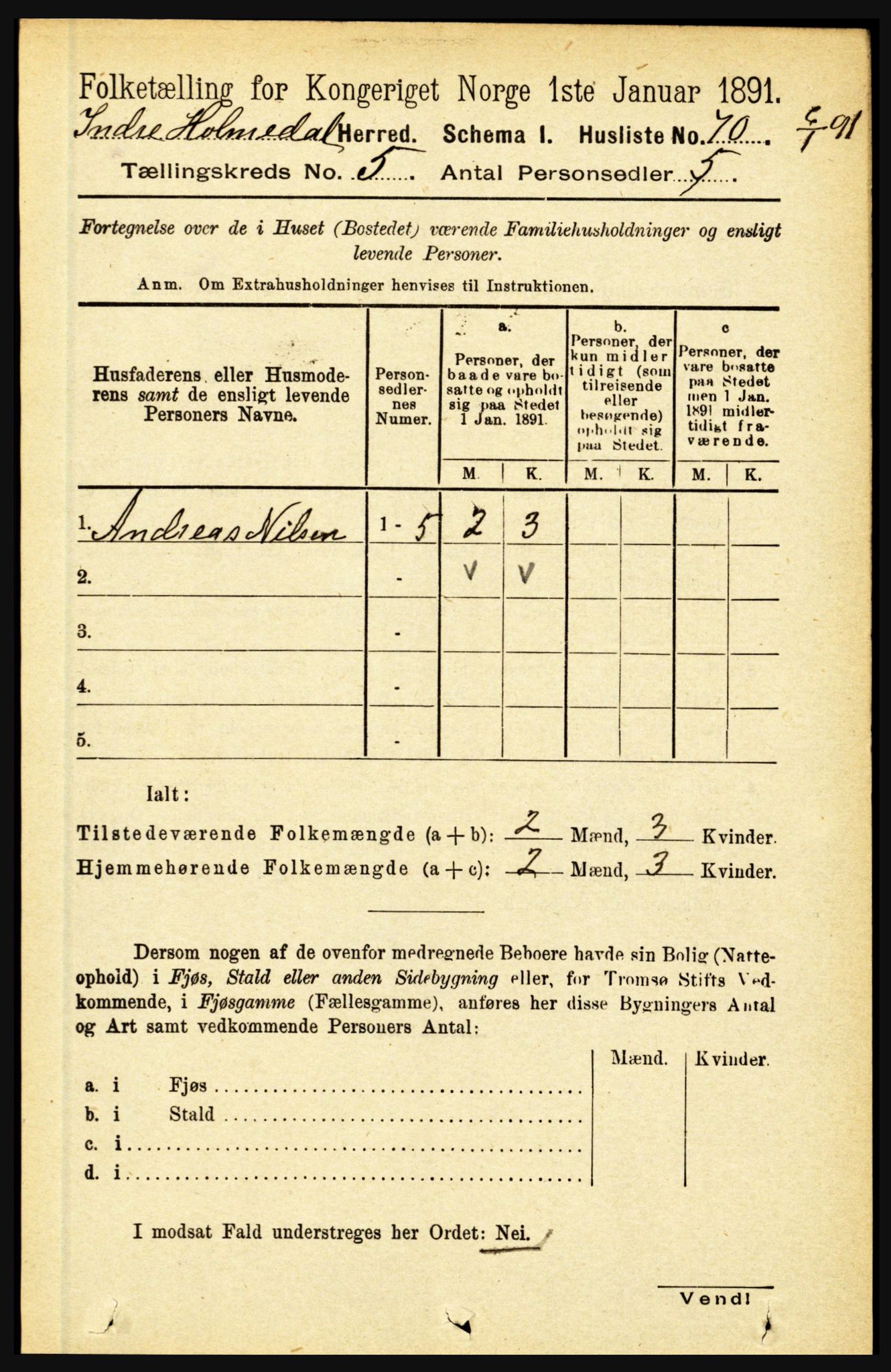 RA, 1891 census for 1430 Indre Holmedal, 1891, p. 1894