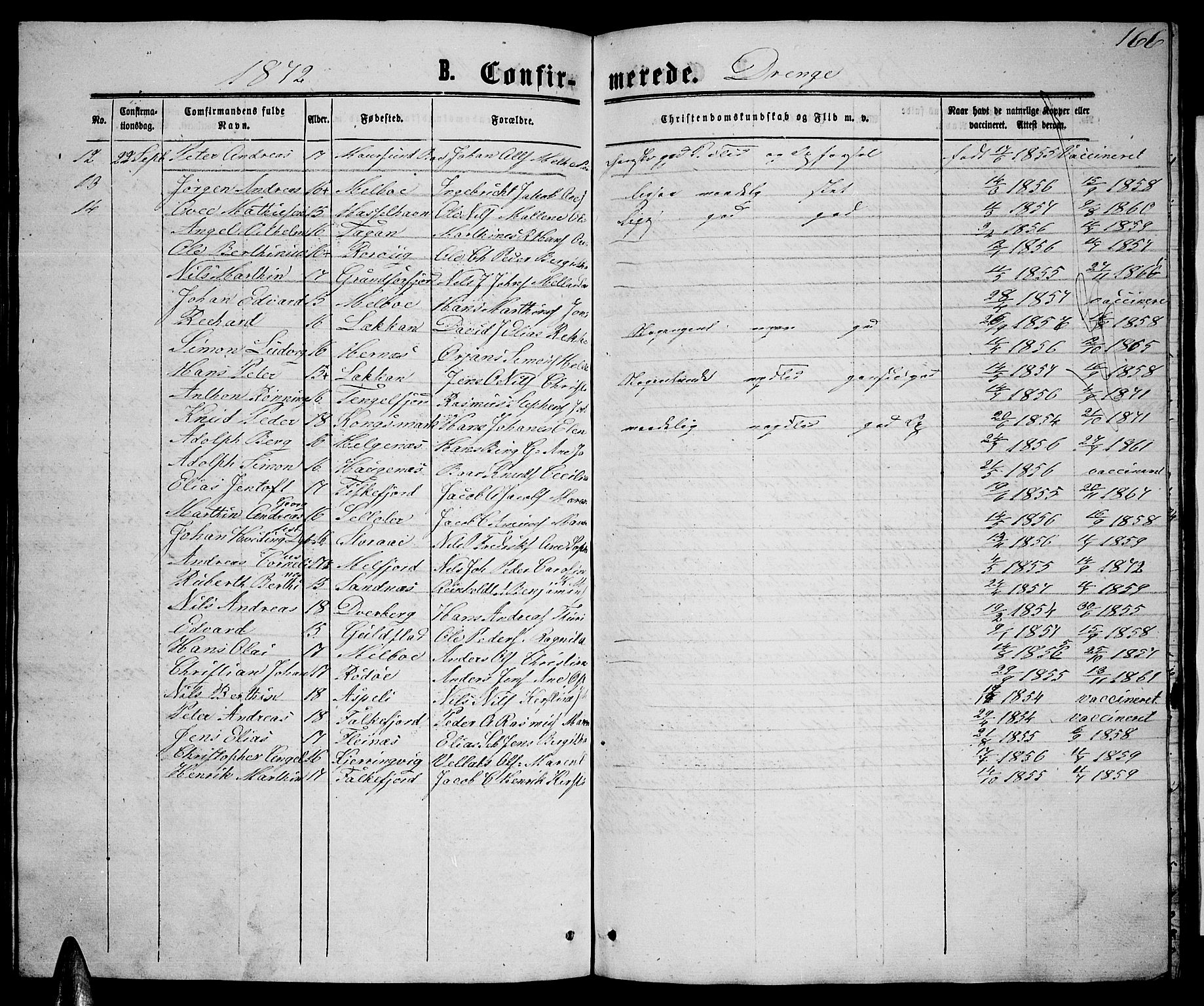 Ministerialprotokoller, klokkerbøker og fødselsregistre - Nordland, AV/SAT-A-1459/888/L1266: Parish register (copy) no. 888C04, 1864-1877, p. 166