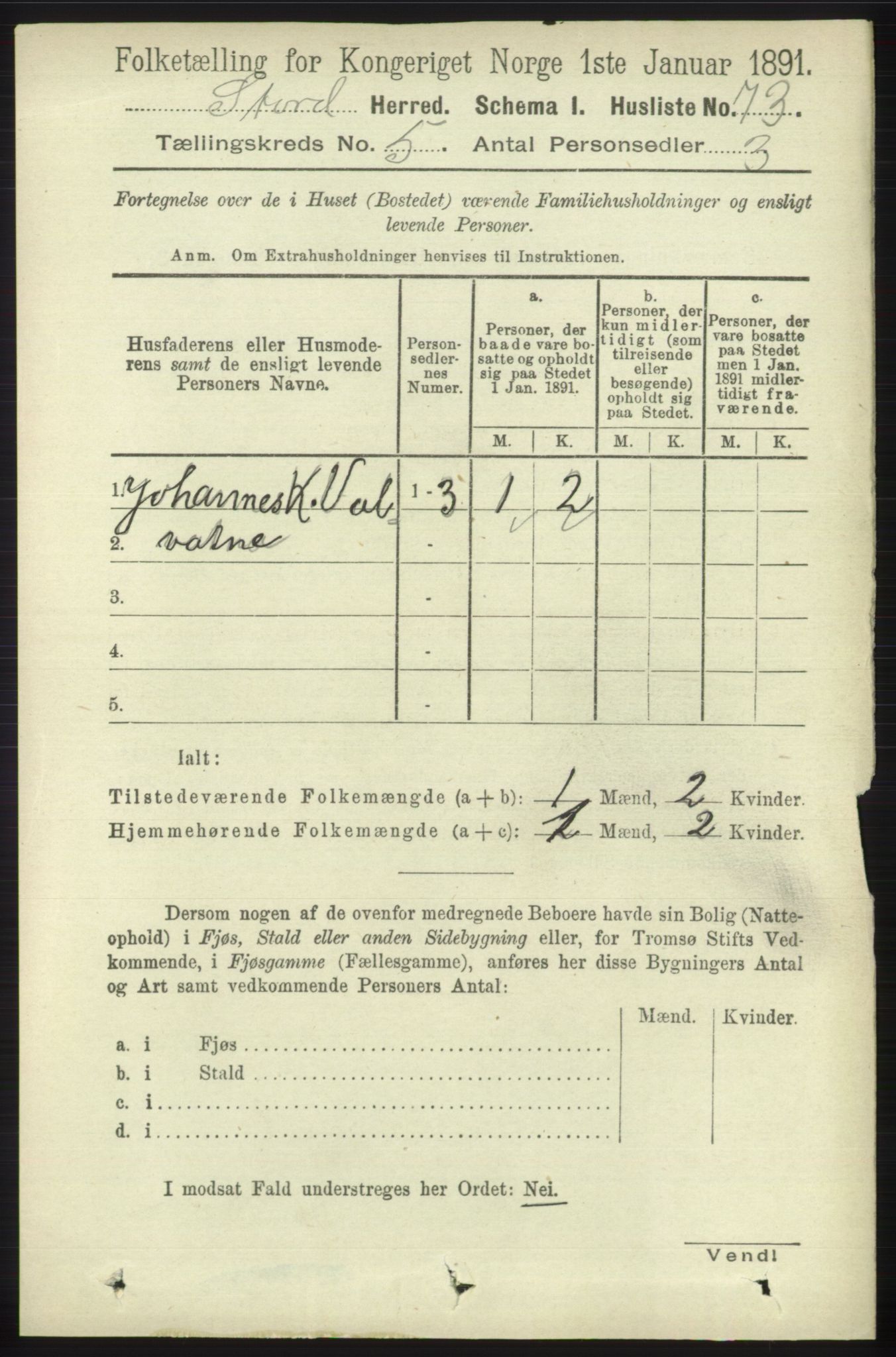 RA, 1891 census for 1221 Stord, 1891, p. 1654