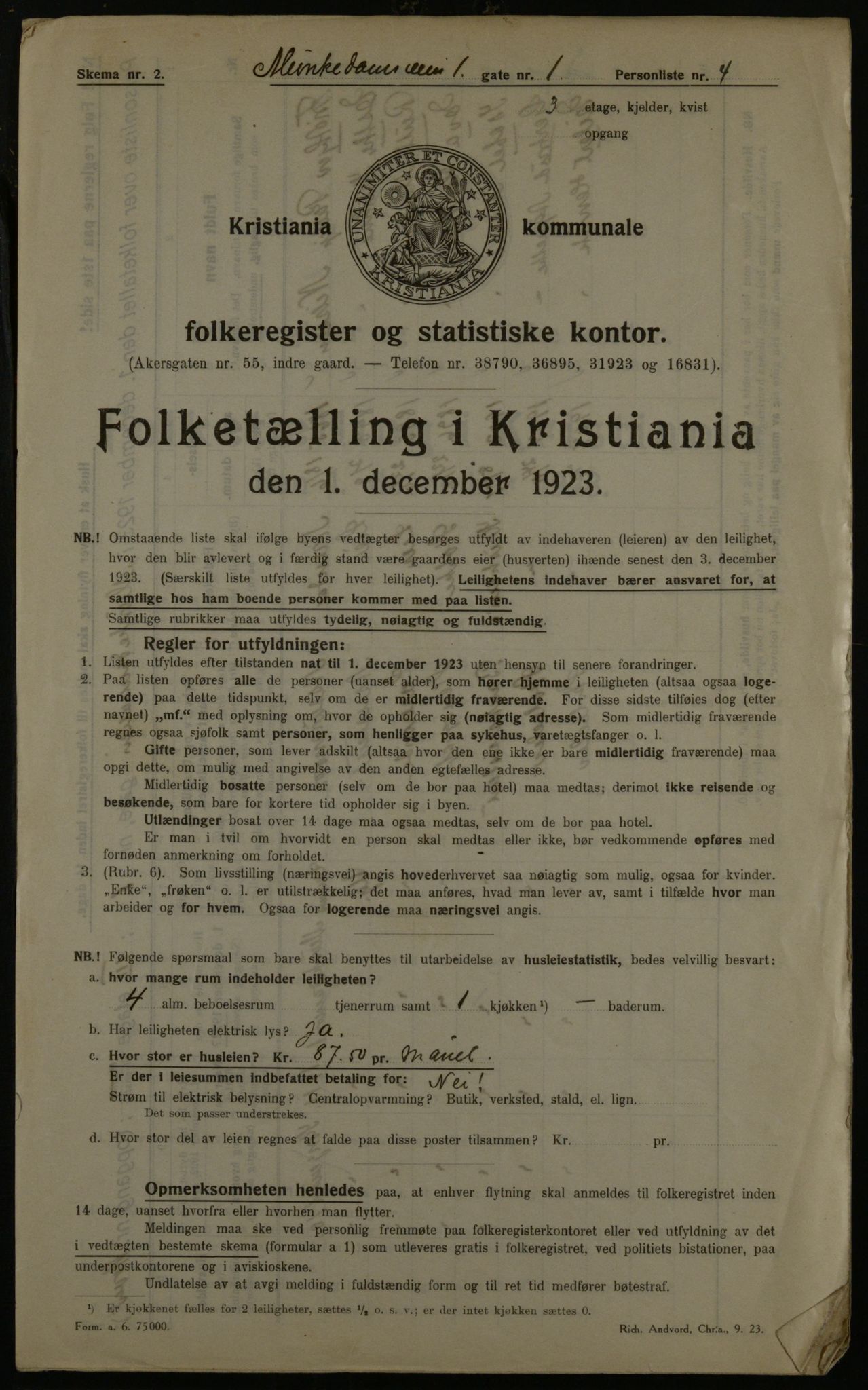 OBA, Municipal Census 1923 for Kristiania, 1923, p. 73661