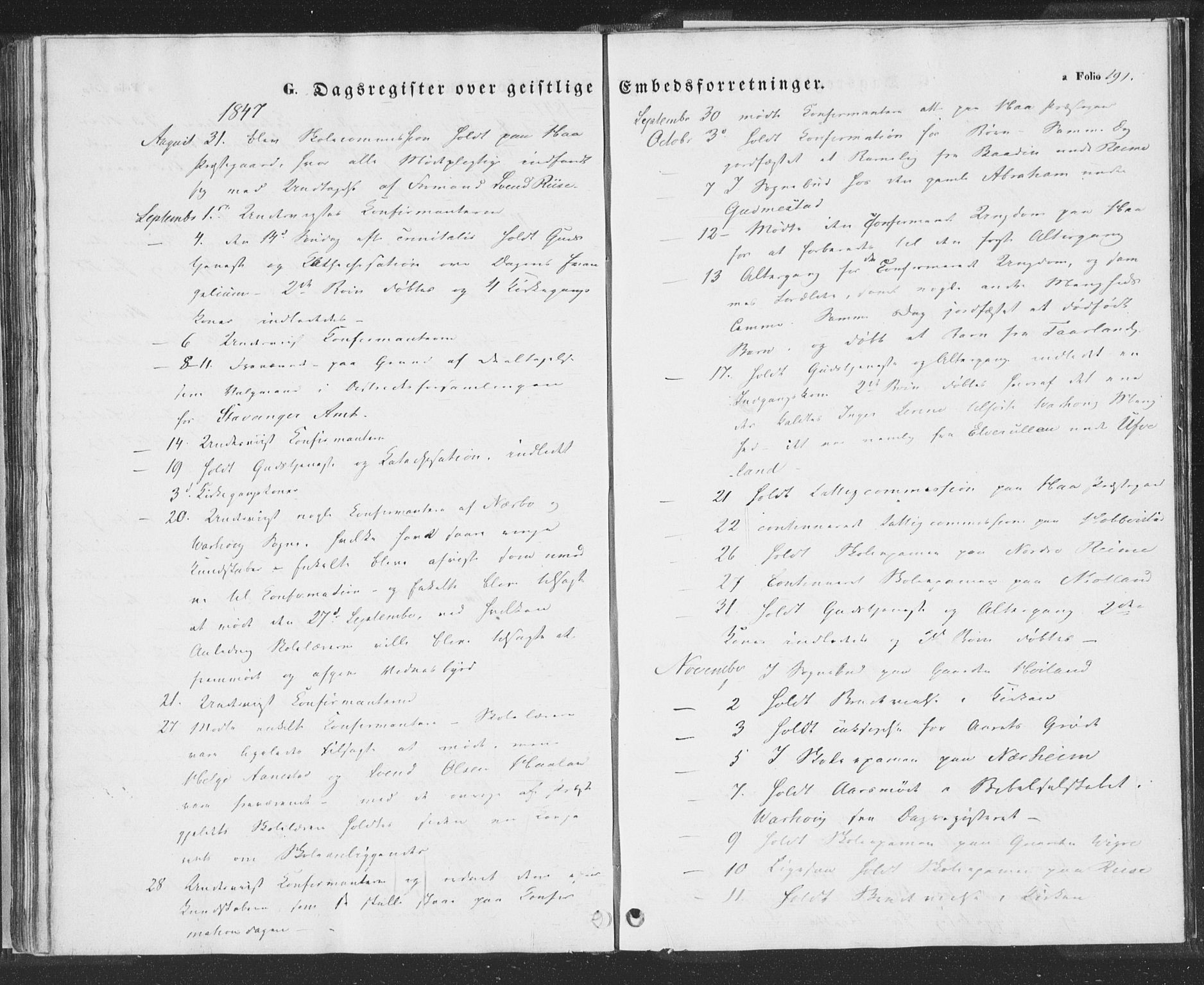 Hå sokneprestkontor, AV/SAST-A-101801/001/30BA/L0006: Parish register (official) no. A 5, 1842-1853, p. 191