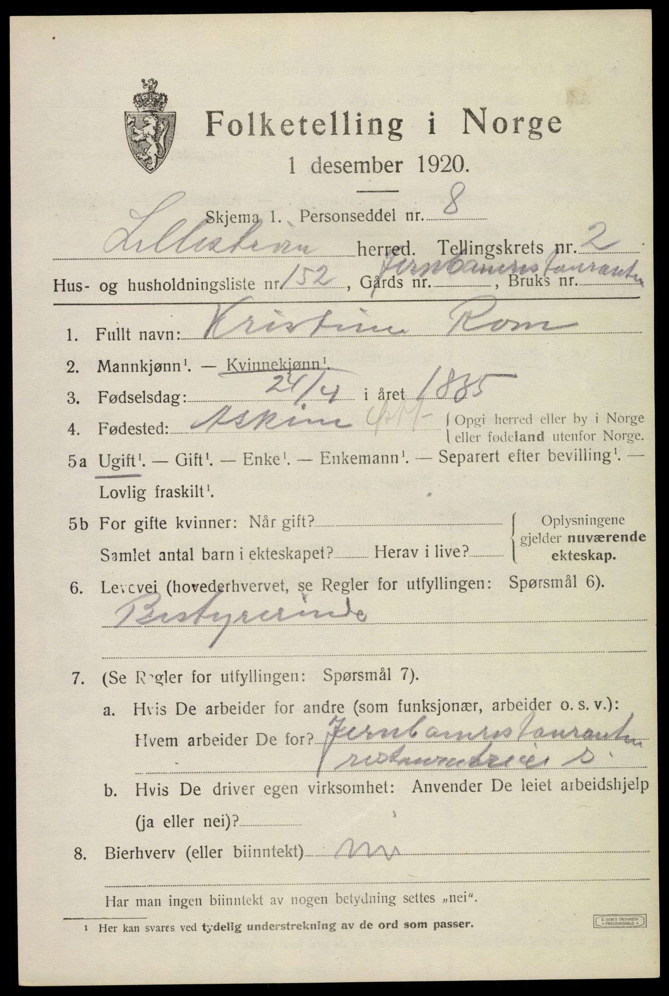 SAO, 1920 census for Lillestrøm, 1920, p. 7534