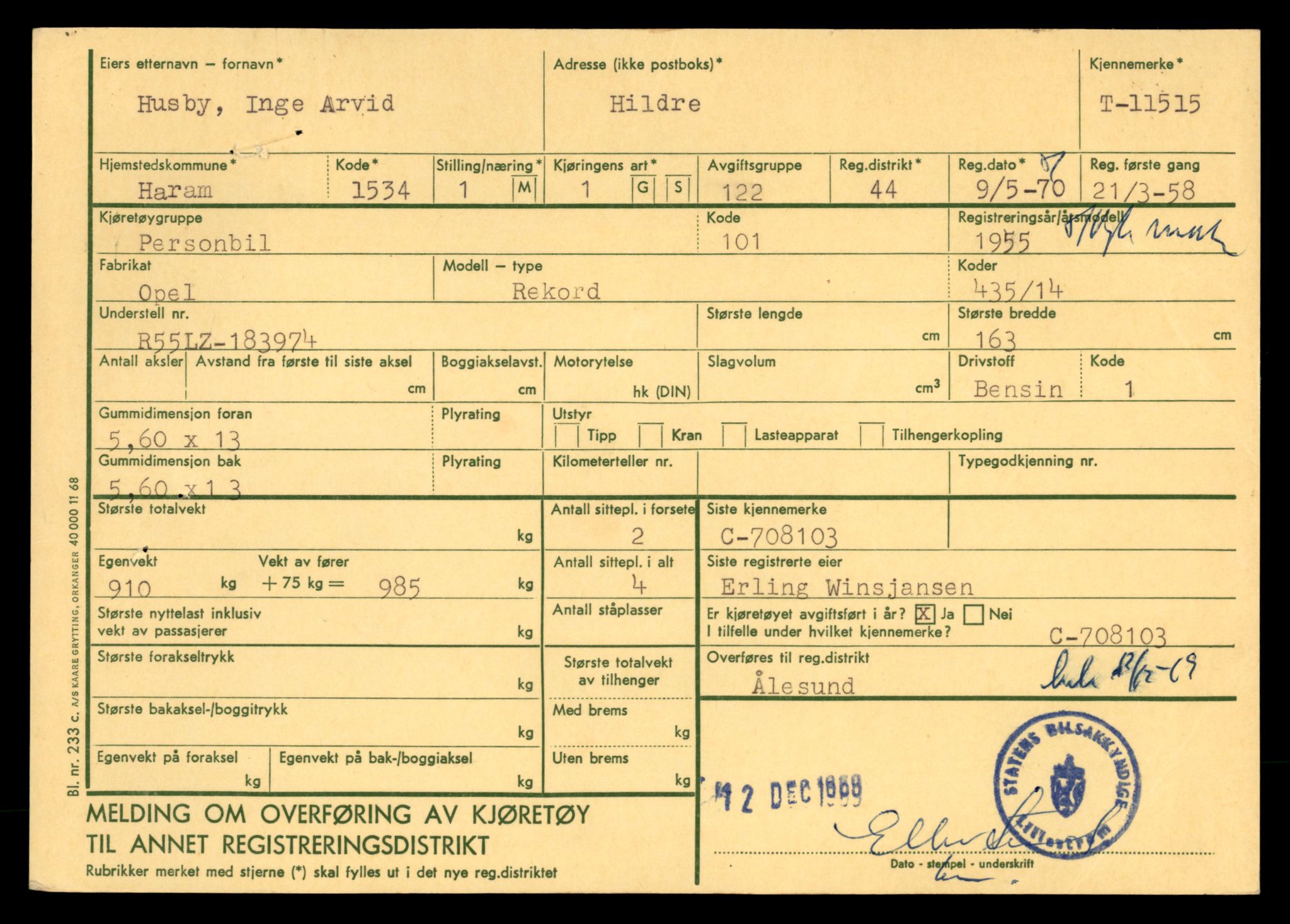 Møre og Romsdal vegkontor - Ålesund trafikkstasjon, AV/SAT-A-4099/F/Fe/L0029: Registreringskort for kjøretøy T 11430 - T 11619, 1927-1998, p. 1552