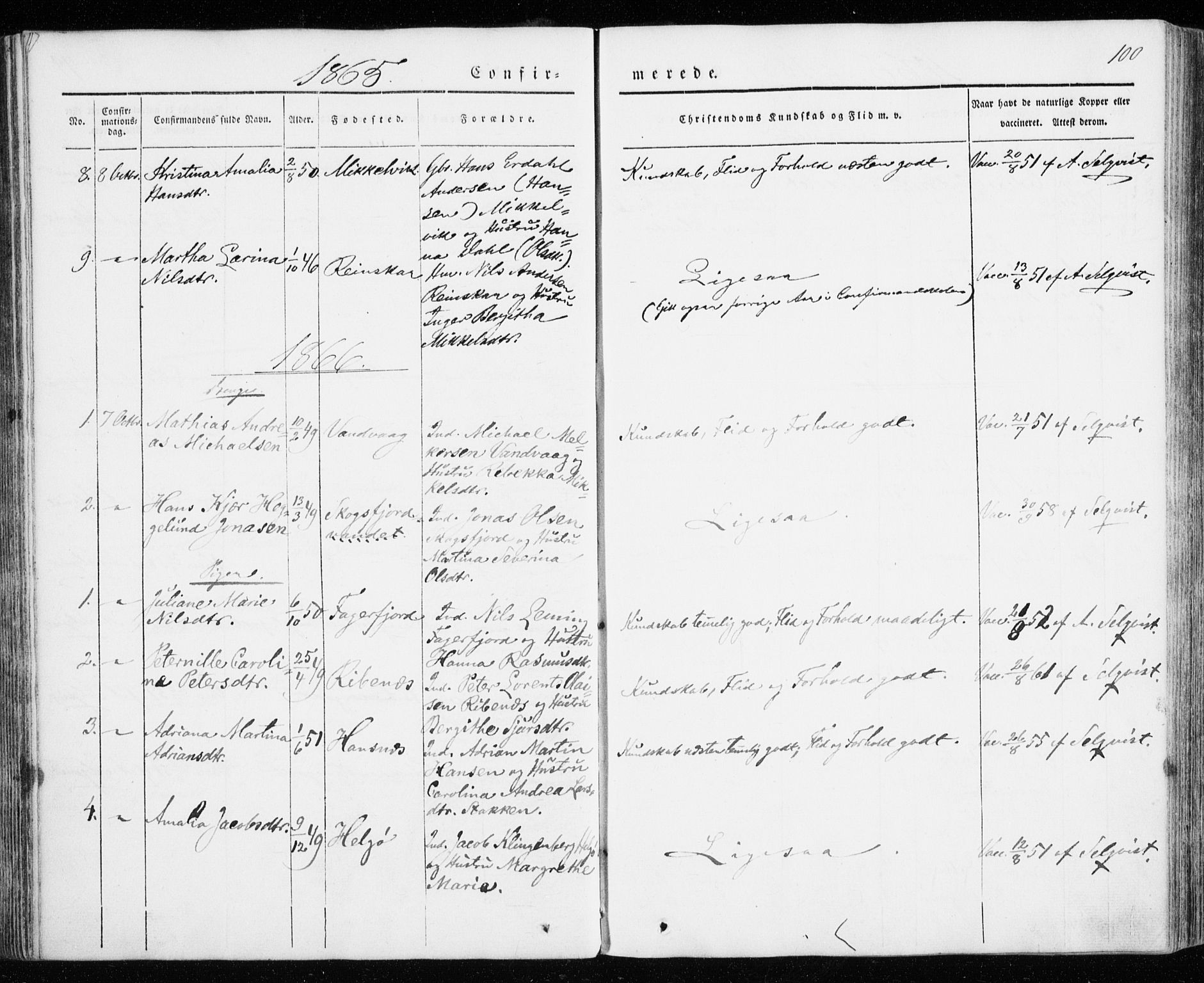 Karlsøy sokneprestembete, SATØ/S-1299/H/Ha/Haa/L0009kirke: Parish register (official) no. 9, 1838-1867, p. 100