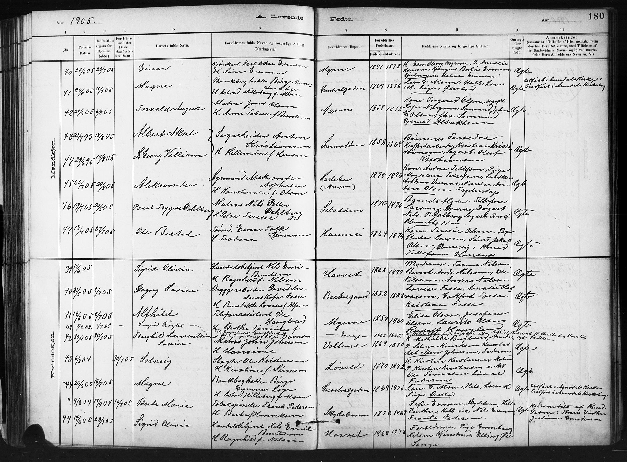Barbu sokneprestkontor, SAK/1111-0003/F/Fb/L0002: Parish register (copy) no. B 2, 1890-1922, p. 180