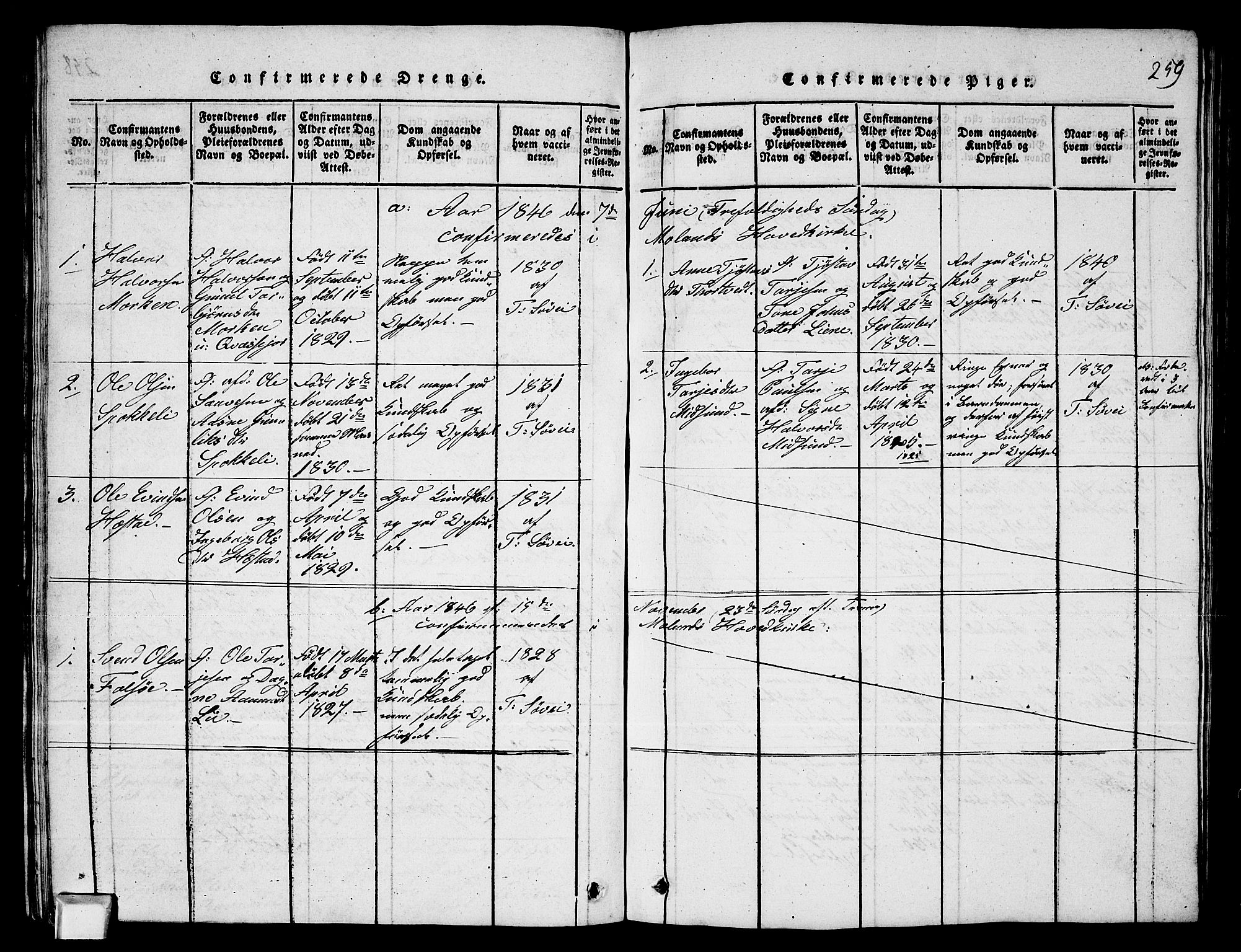 Fyresdal kirkebøker, SAKO/A-263/G/Ga/L0003: Parish register (copy) no. I 3, 1815-1863, p. 259