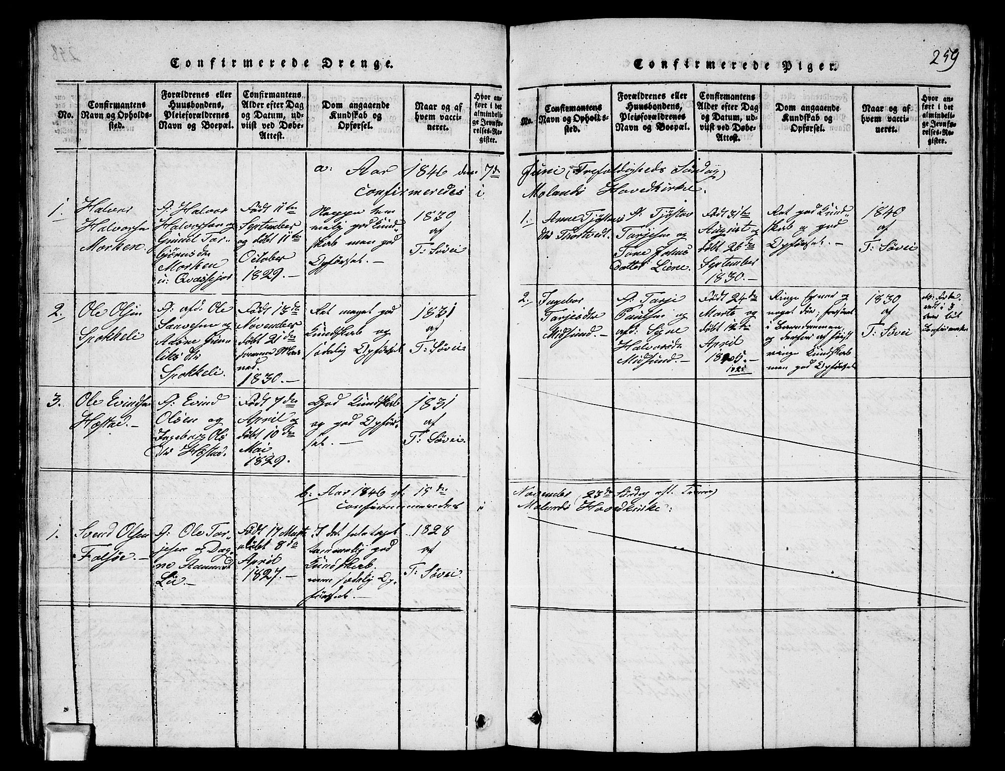 Fyresdal kirkebøker, AV/SAKO-A-263/G/Ga/L0003: Parish register (copy) no. I 3, 1815-1863, p. 259