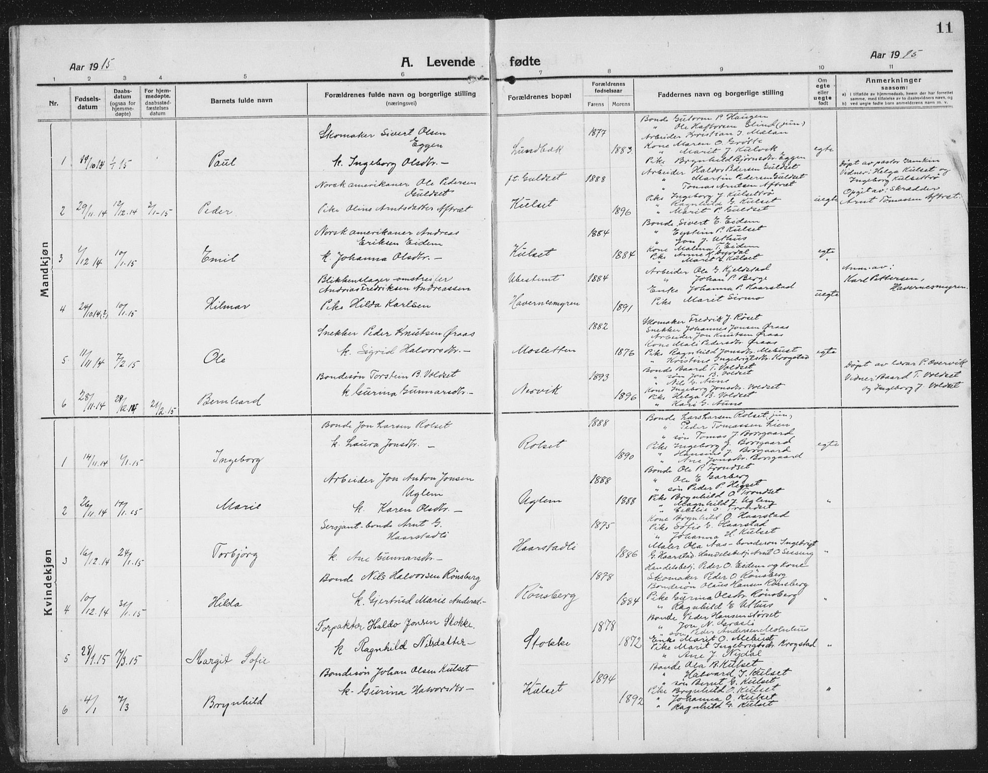 Ministerialprotokoller, klokkerbøker og fødselsregistre - Sør-Trøndelag, SAT/A-1456/695/L1158: Parish register (copy) no. 695C09, 1913-1940, p. 11