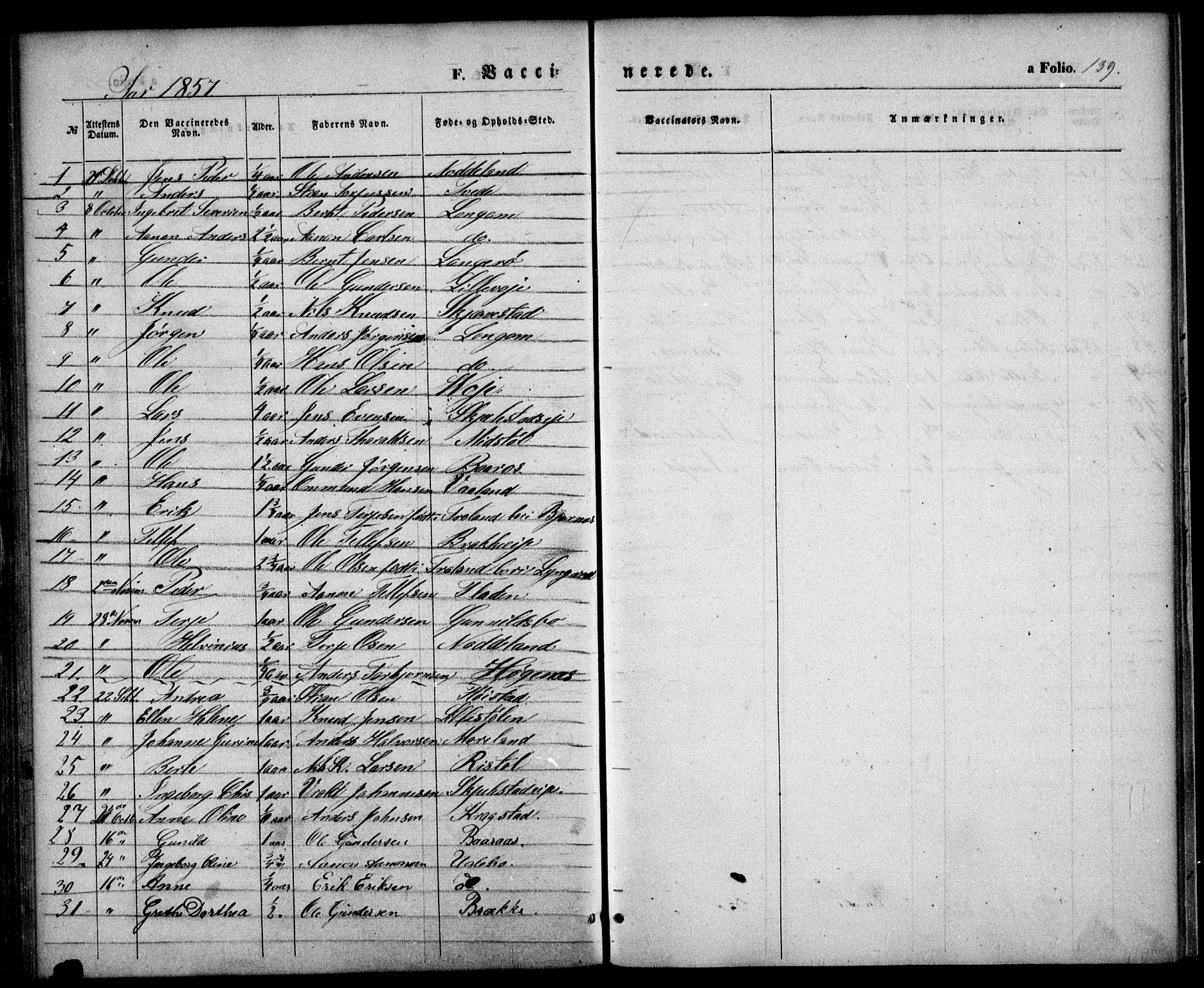 Austre Moland sokneprestkontor, SAK/1111-0001/F/Fa/Faa/L0007: Parish register (official) no. A 7, 1847-1857, p. 139