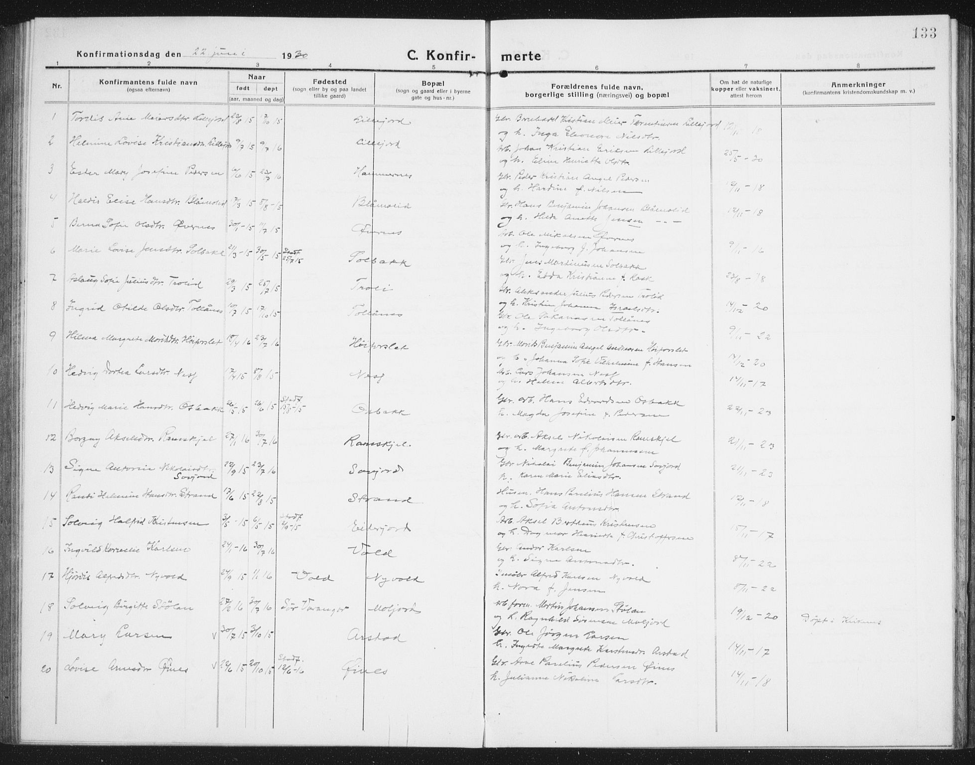 Ministerialprotokoller, klokkerbøker og fødselsregistre - Nordland, AV/SAT-A-1459/846/L0656: Parish register (copy) no. 846C06, 1917-1936, p. 133