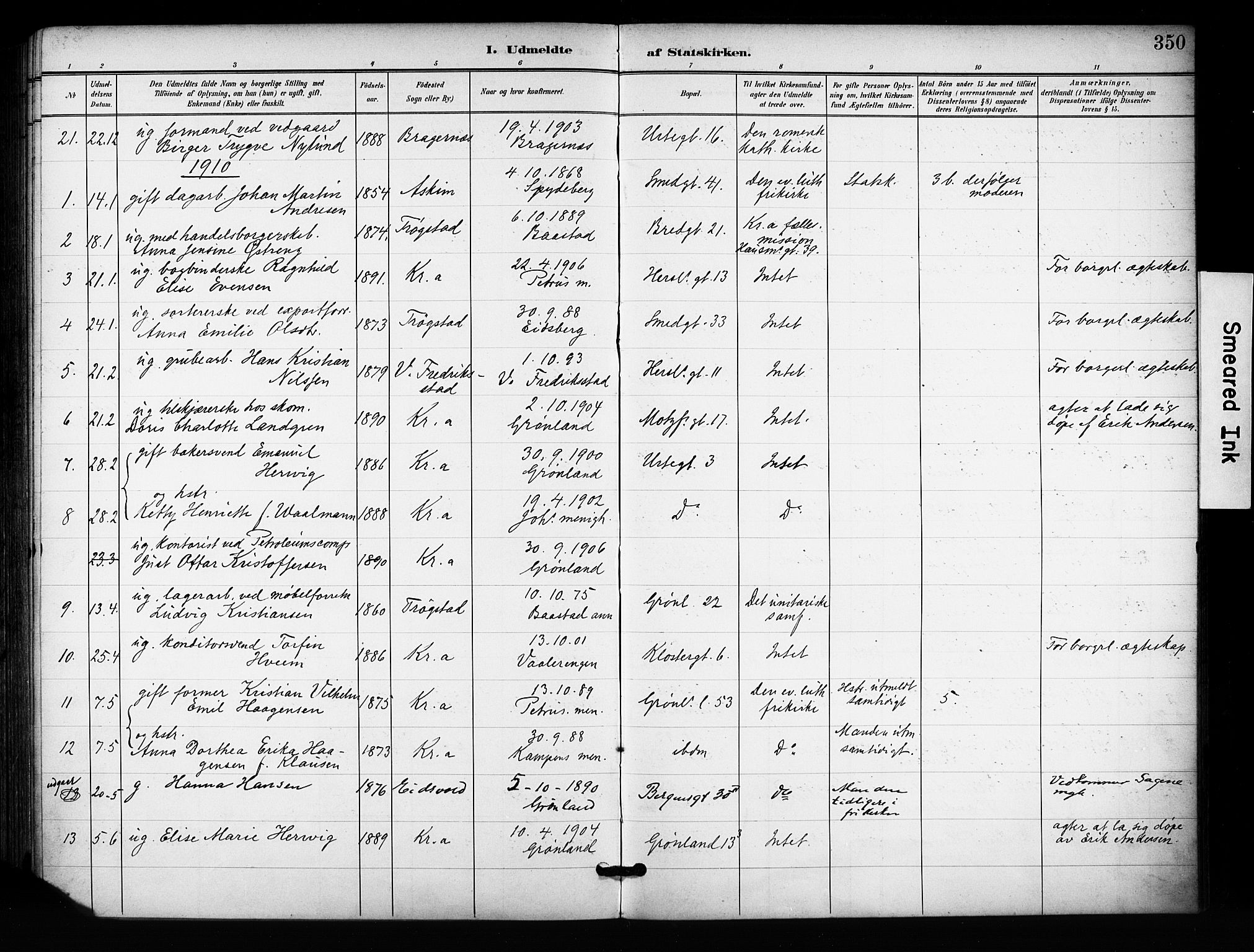 Grønland prestekontor Kirkebøker, SAO/A-10848/F/Fa/L0015: Parish register (official) no. 15, 1899-1919, p. 350
