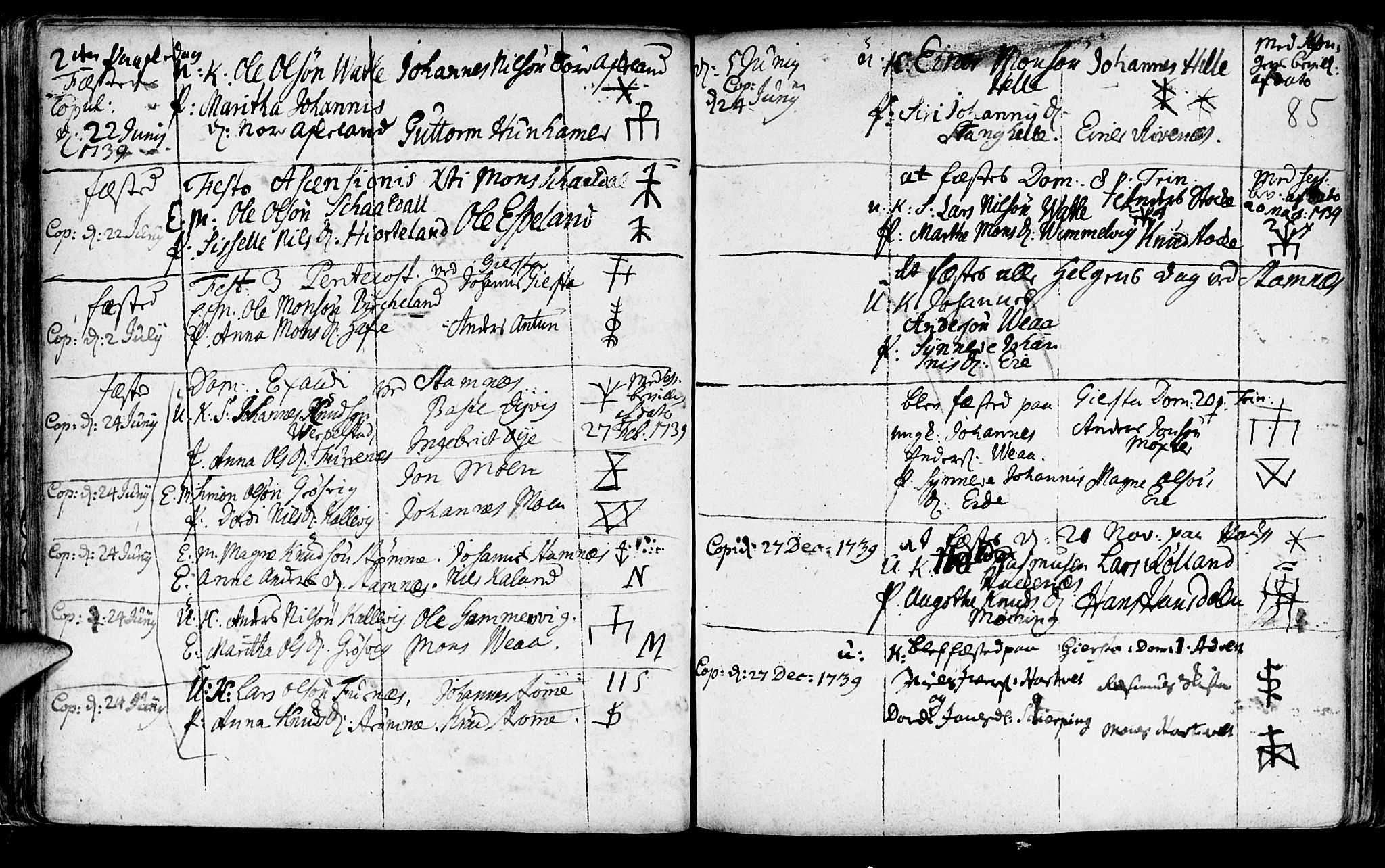 Haus sokneprestembete, AV/SAB-A-75601/H/Haa: Parish register (official) no. A 5, 1733-1747, p. 85