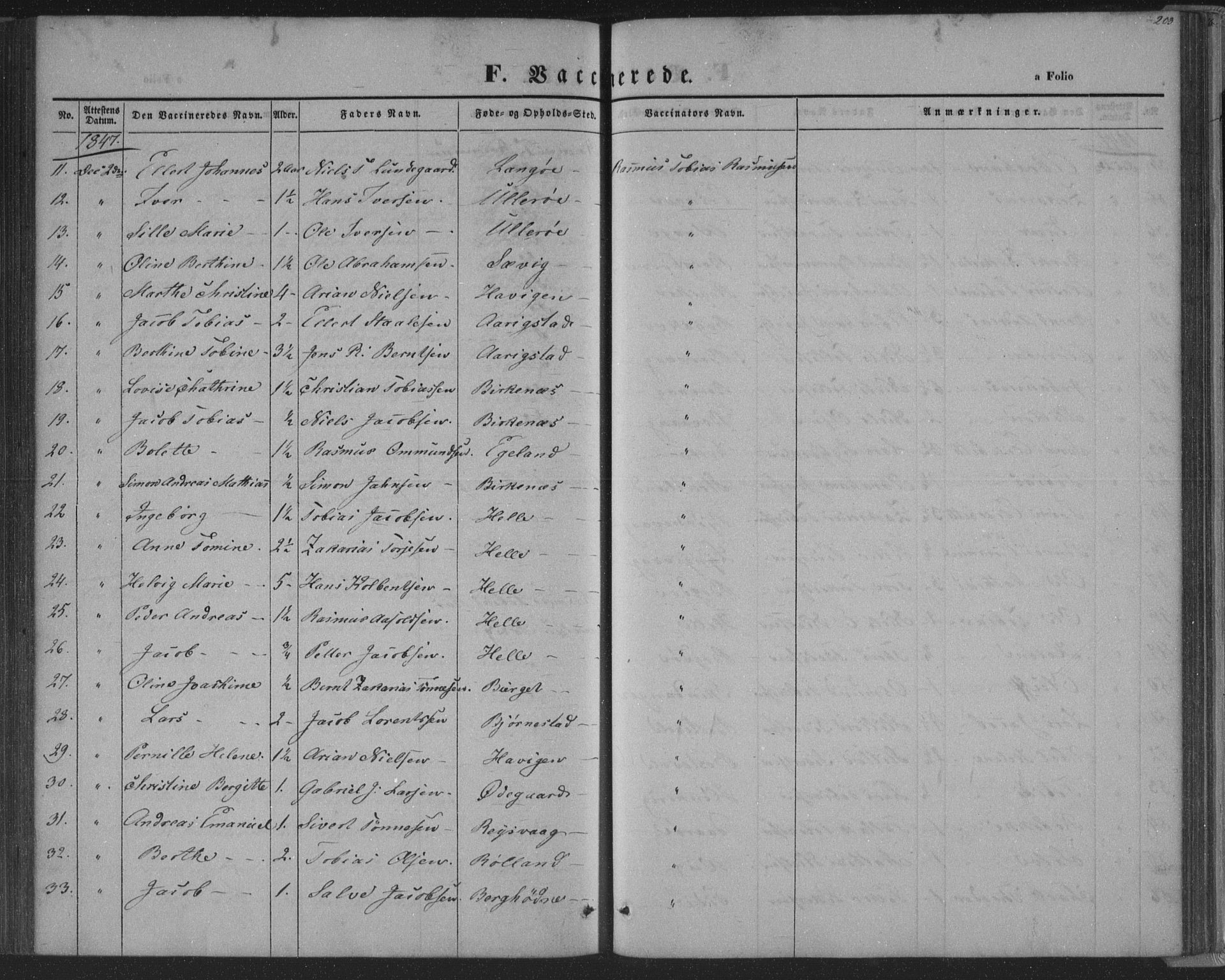 Herad sokneprestkontor, SAK/1111-0018/F/Fa/Fab/L0003: Parish register (official) no. A 3, 1844-1853, p. 203