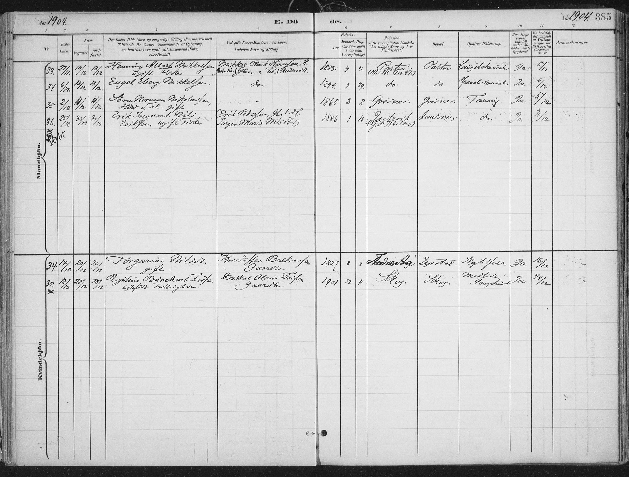 Ibestad sokneprestembete, AV/SATØ-S-0077/H/Ha/Haa/L0017kirke: Parish register (official) no. 17, 1901-1914, p. 385