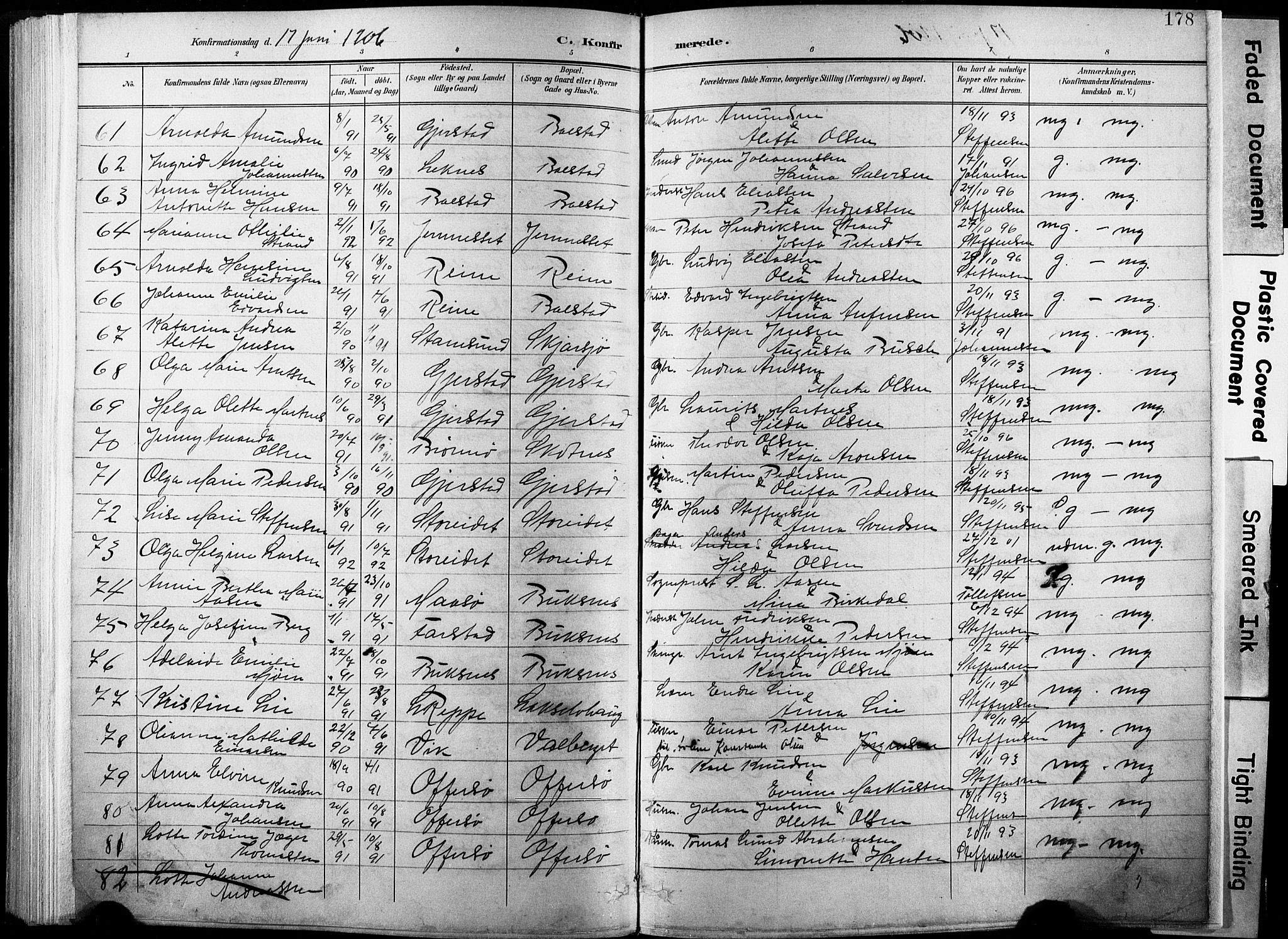 Ministerialprotokoller, klokkerbøker og fødselsregistre - Nordland, SAT/A-1459/881/L1151: Parish register (official) no. 881A04, 1899-1907, p. 178