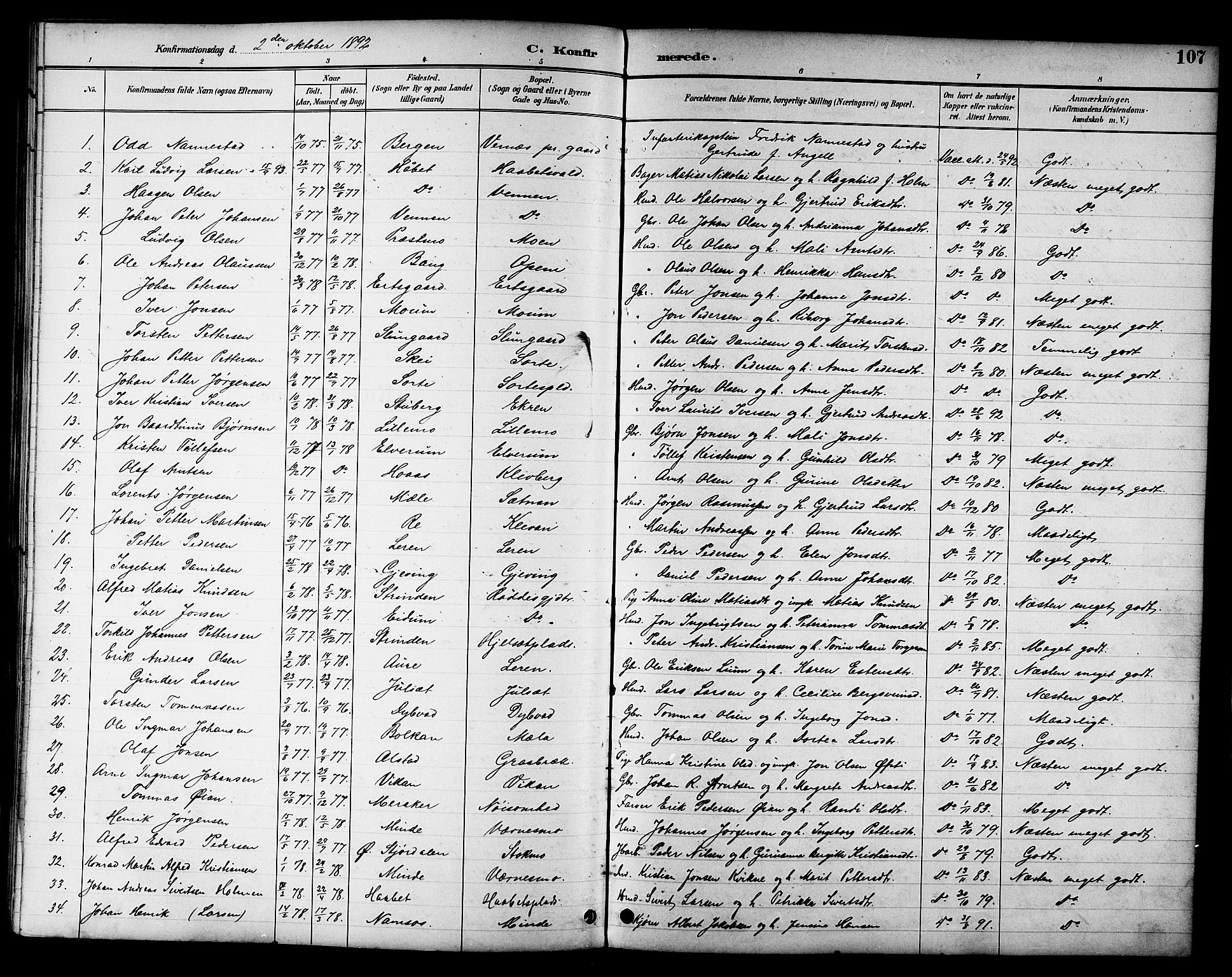 Ministerialprotokoller, klokkerbøker og fødselsregistre - Nord-Trøndelag, SAT/A-1458/709/L0087: Parish register (copy) no. 709C01, 1892-1913, p. 107