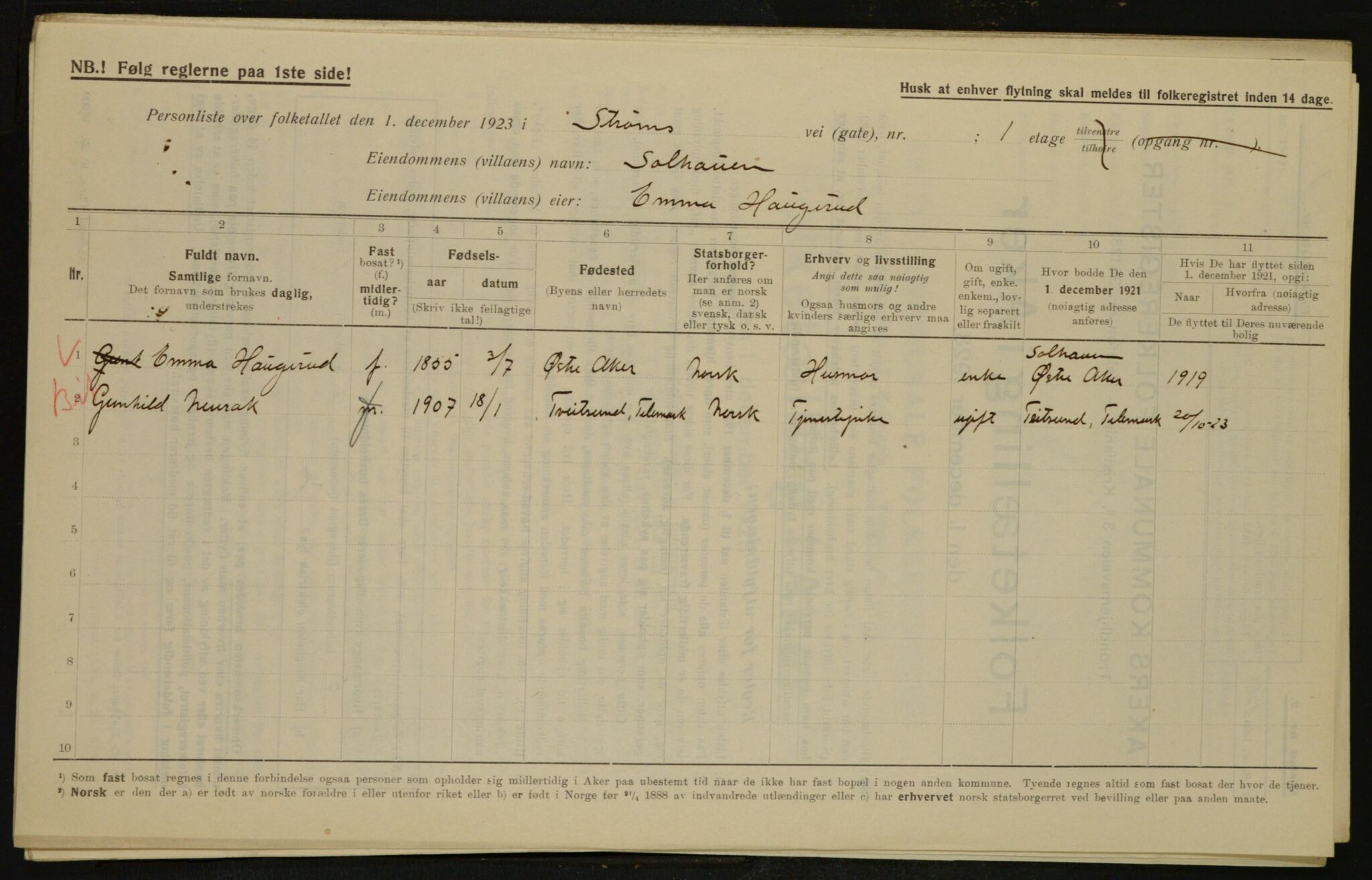 , Municipal Census 1923 for Aker, 1923, p. 32590