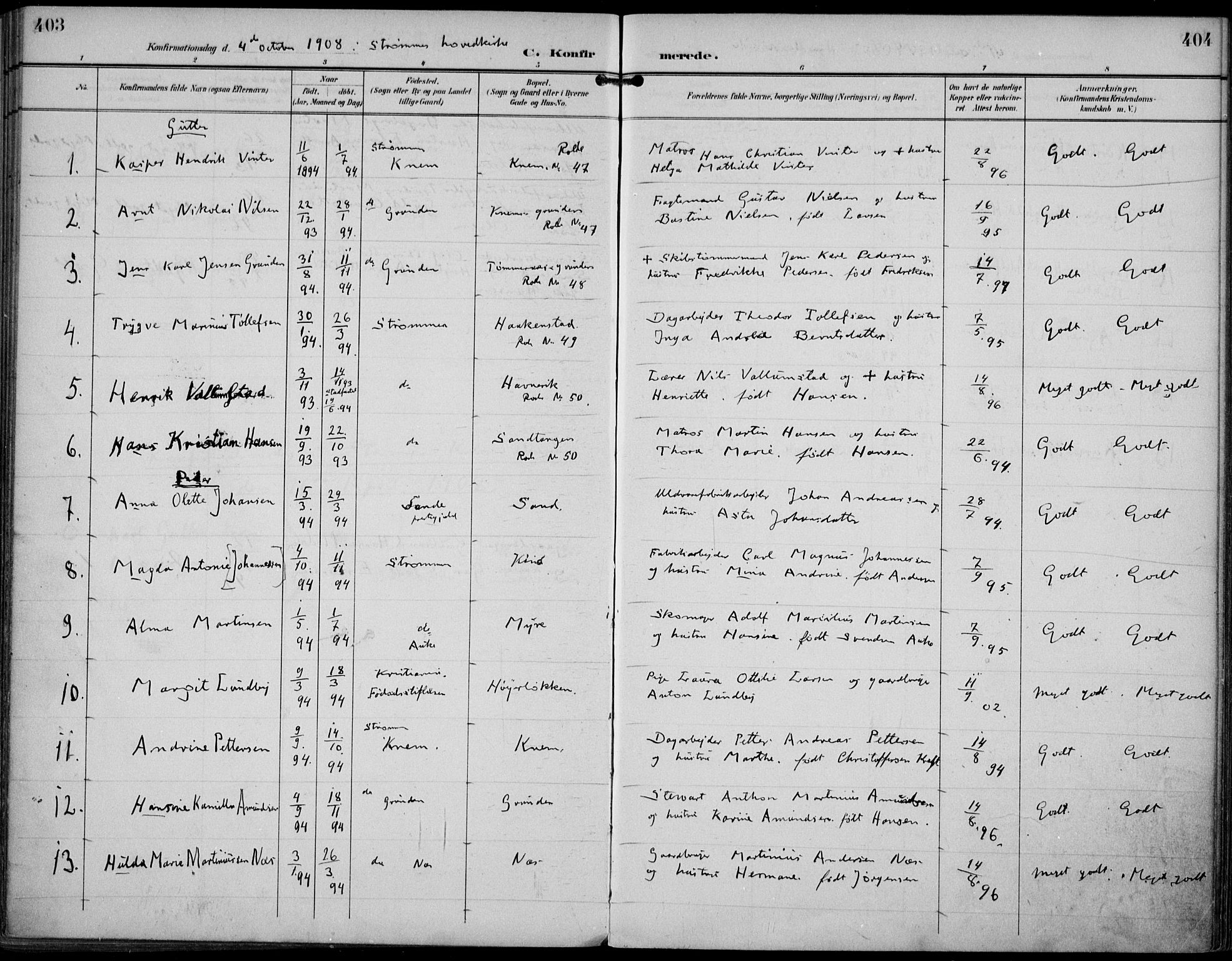 Strømm kirkebøker, AV/SAKO-A-322/F/Fa/L0005: Parish register (official) no. I 5, 1898-1919, p. 403-404