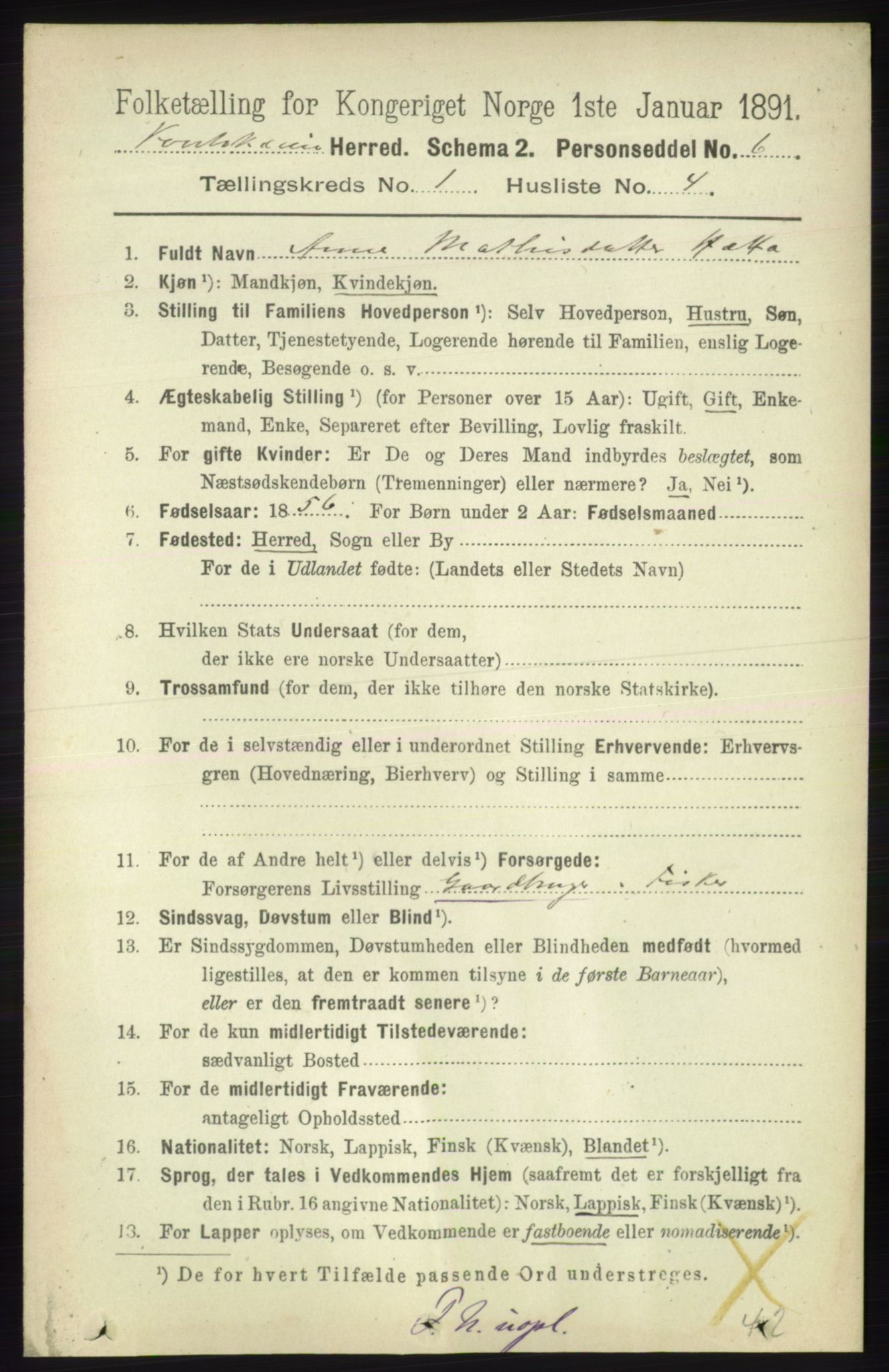 RA, 1891 census for 2011 Kautokeino, 1891, p. 73