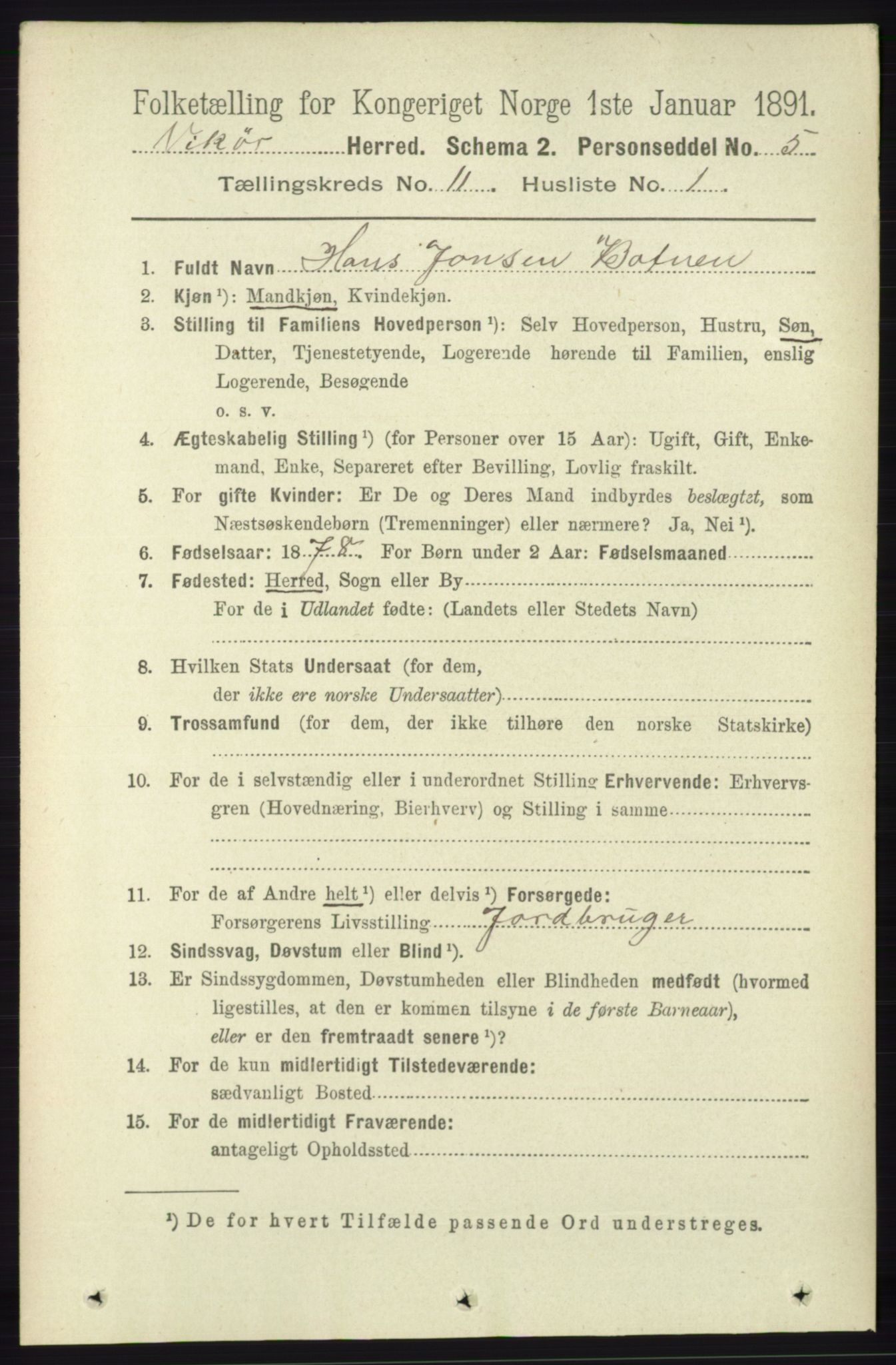 RA, 1891 census for 1238 Vikør, 1891, p. 3150