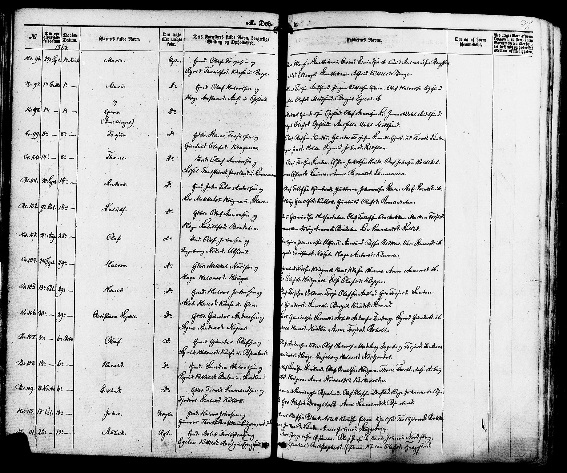 Kviteseid kirkebøker, SAKO/A-276/F/Fa/L0007: Parish register (official) no. I 7, 1859-1881, p. 37