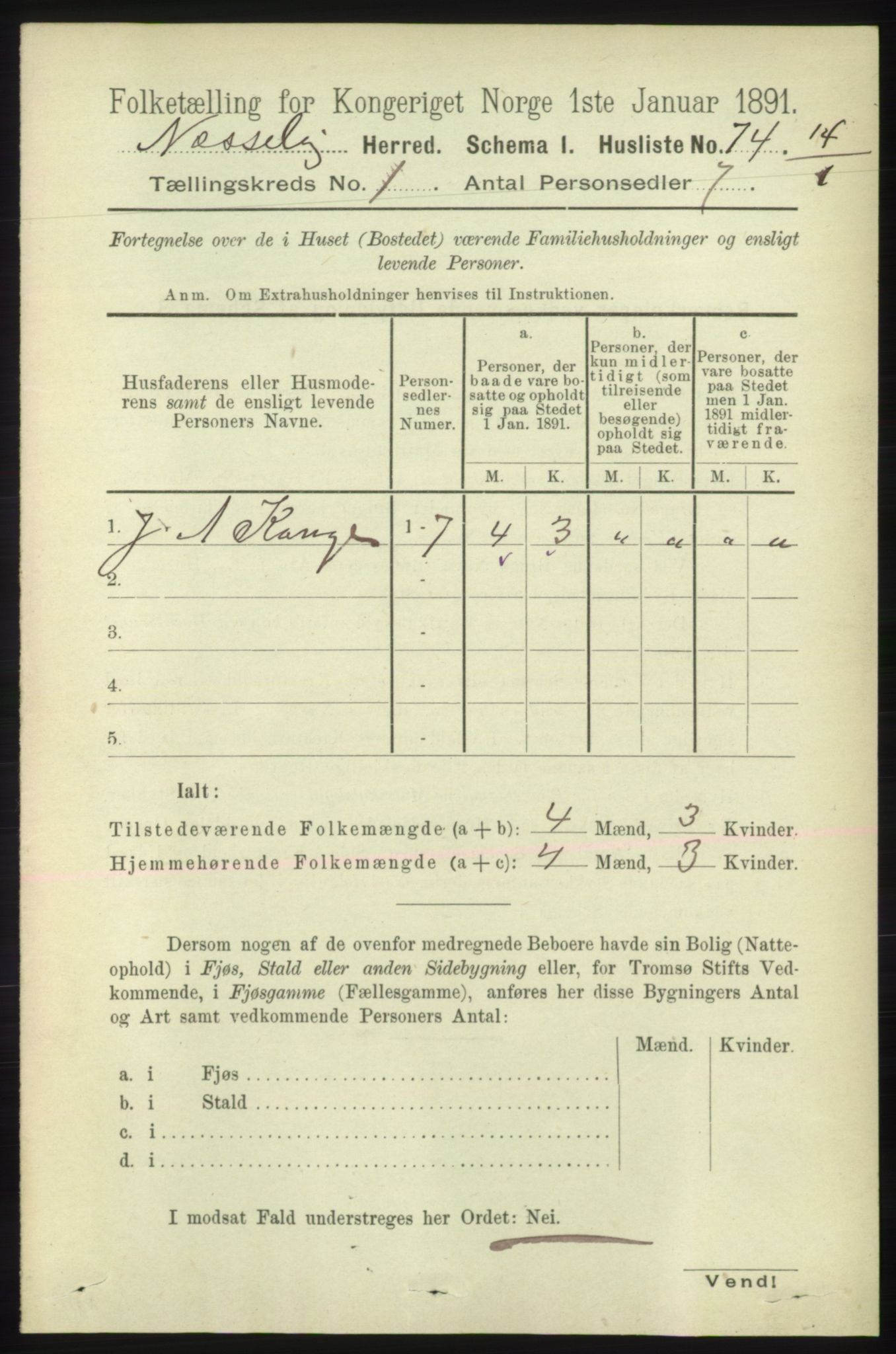 RA, 1891 census for 2027 Nesseby, 1891, p. 95