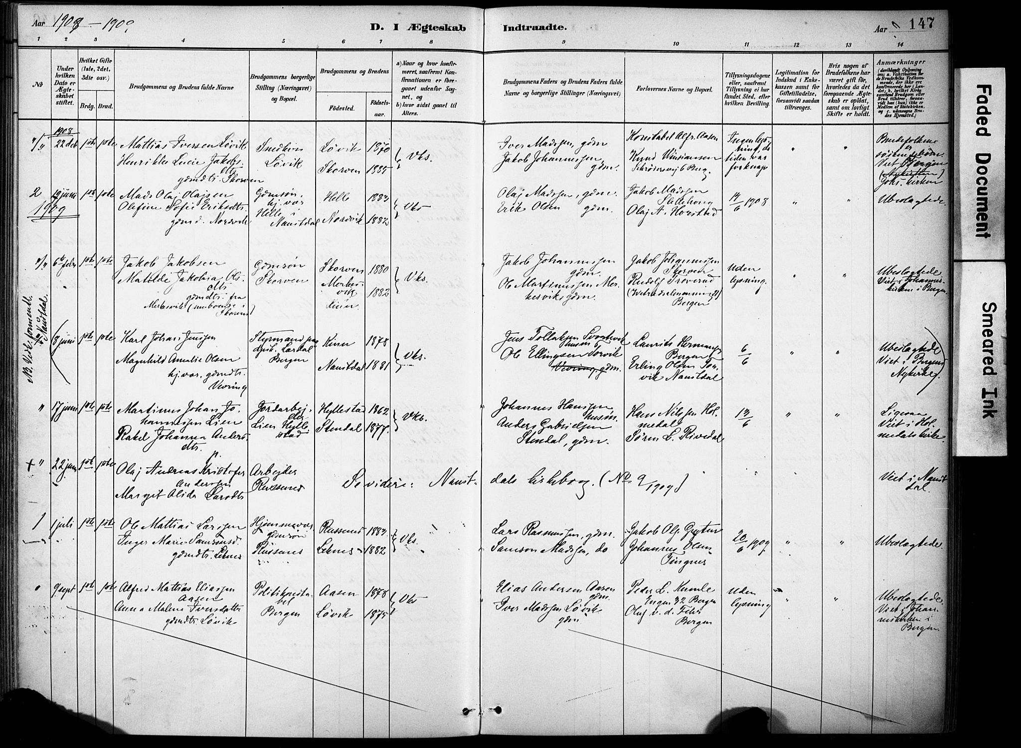 Førde sokneprestembete, AV/SAB-A-79901/H/Haa/Haae/L0001: Parish register (official) no. E 1, 1881-1911, p. 147