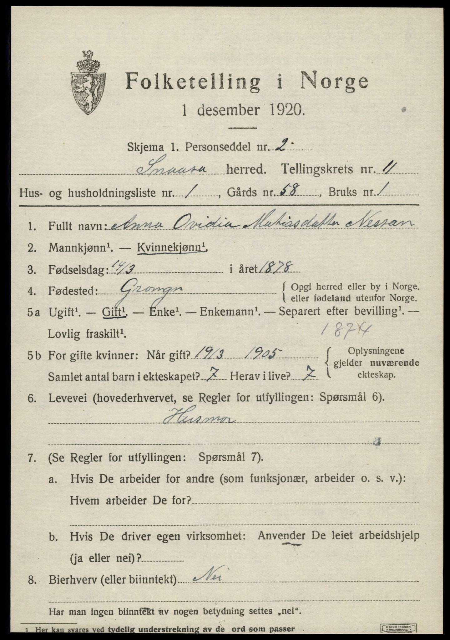 SAT, 1920 census for Snåsa, 1920, p. 4998