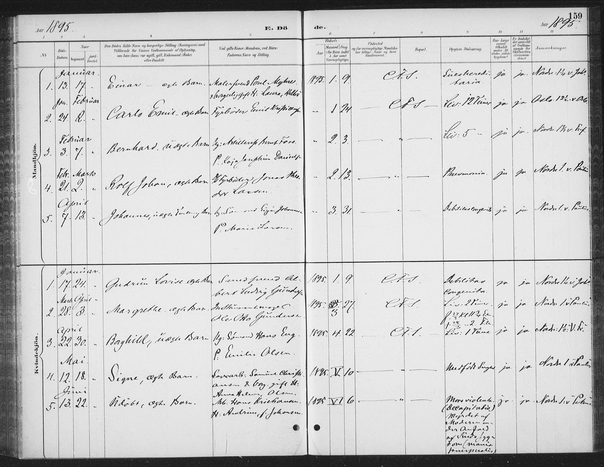 Rikshospitalet prestekontor Kirkebøker, AV/SAO-A-10309b/F/L0010: Parish register (official) no. 10, 1888-1912, p. 159