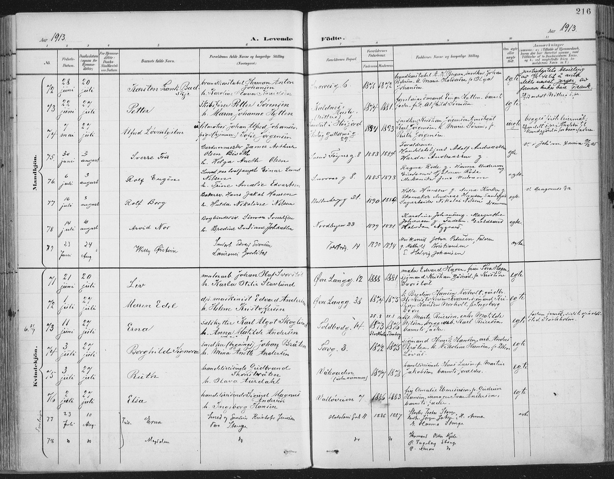 Tønsberg kirkebøker, AV/SAKO-A-330/F/Fa/L0014: Parish register (official) no. I 14, 1900-1913, p. 216