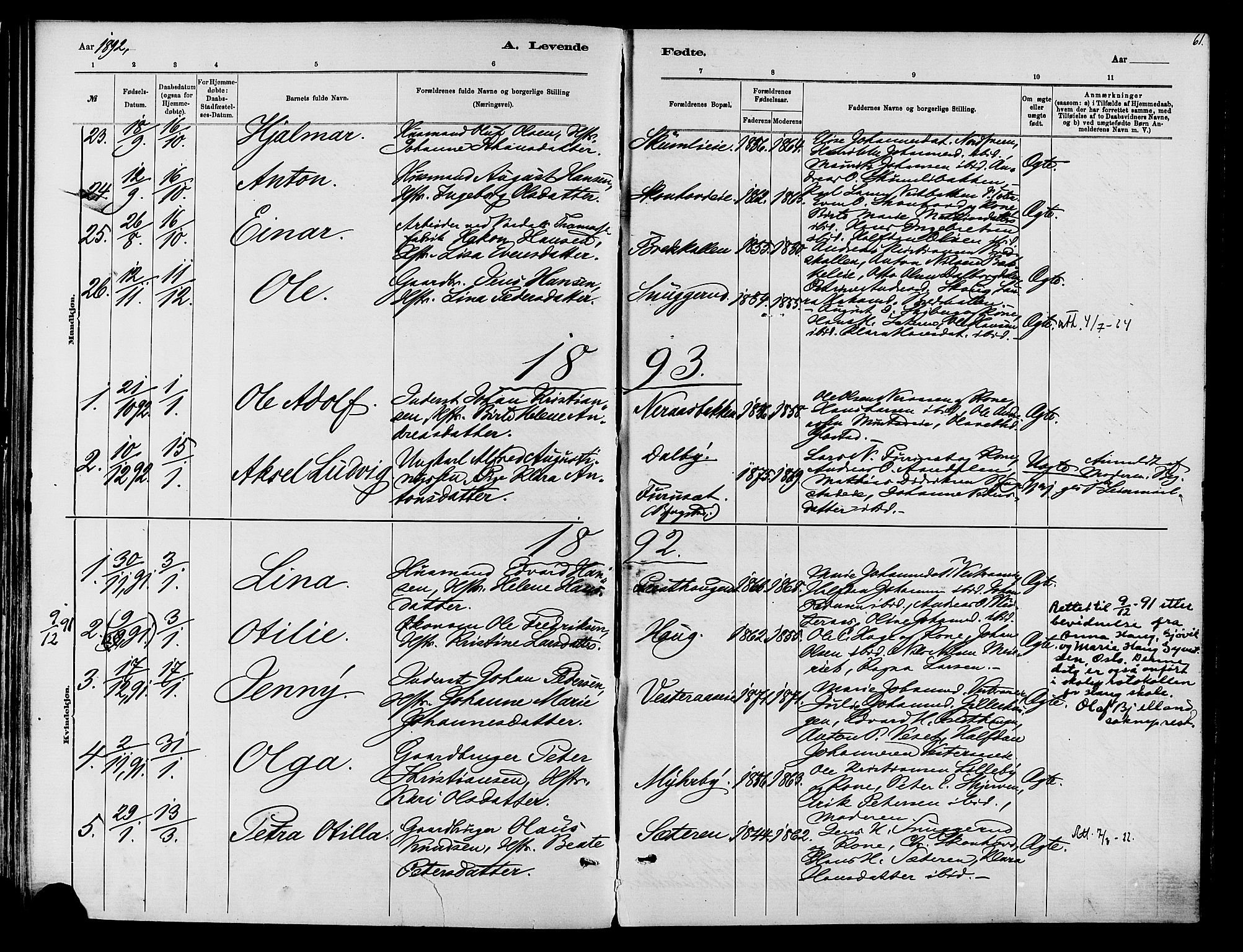 Vardal prestekontor, SAH/PREST-100/H/Ha/Haa/L0010: Parish register (official) no. 10, 1878-1893, p. 61