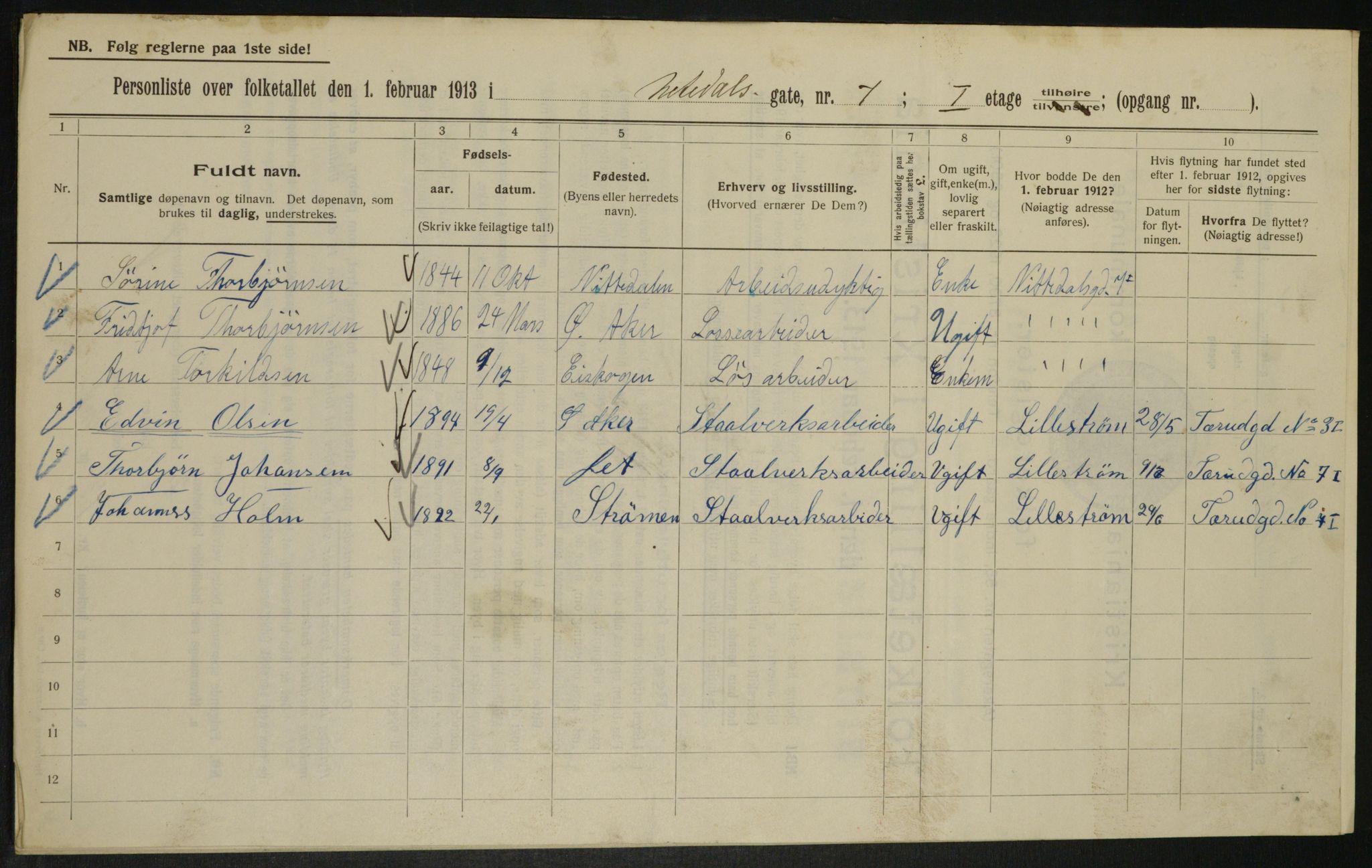 OBA, Municipal Census 1913 for Kristiania, 1913, p. 71255