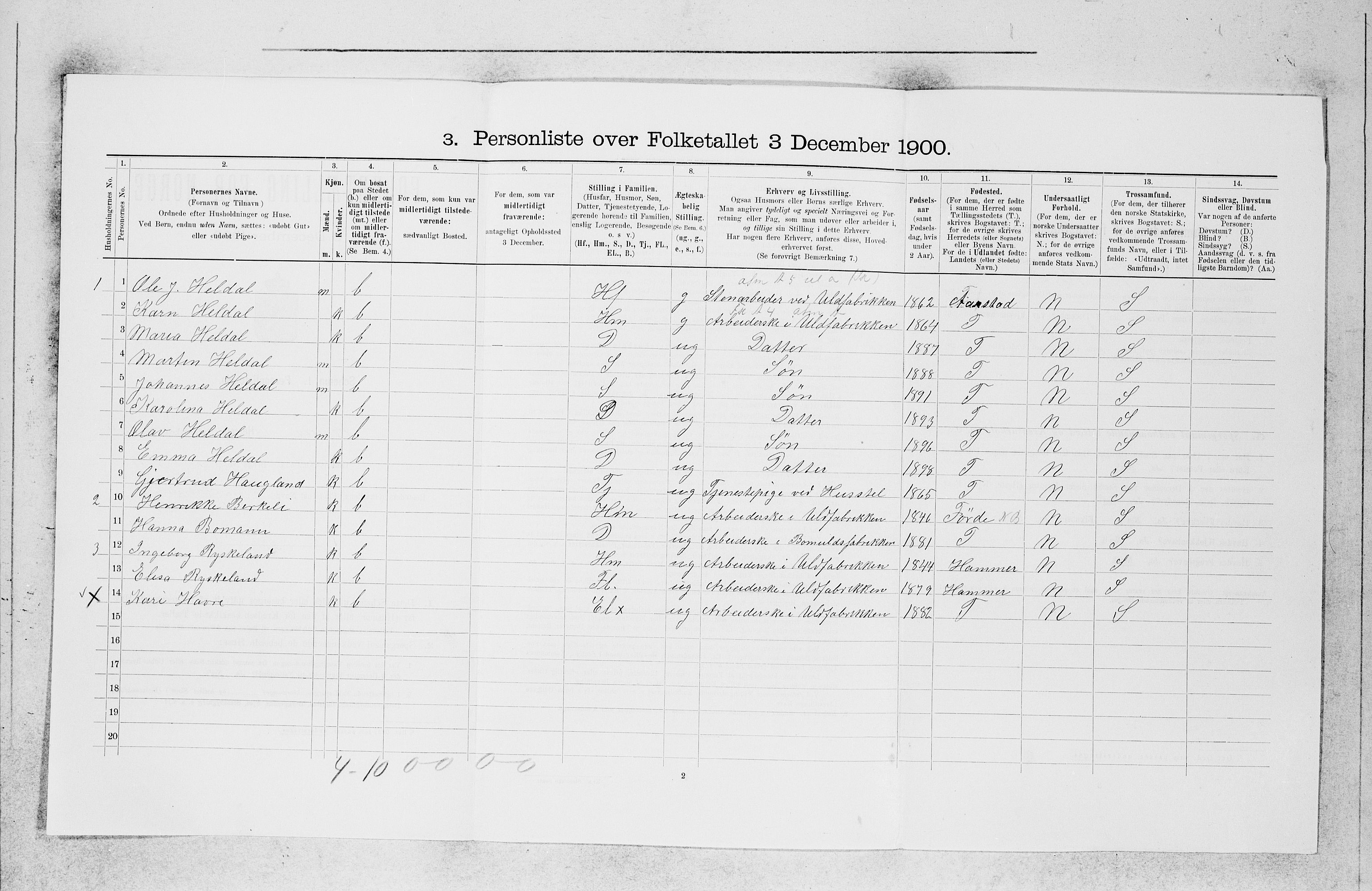 SAB, 1900 census for Haus, 1900, p. 1320