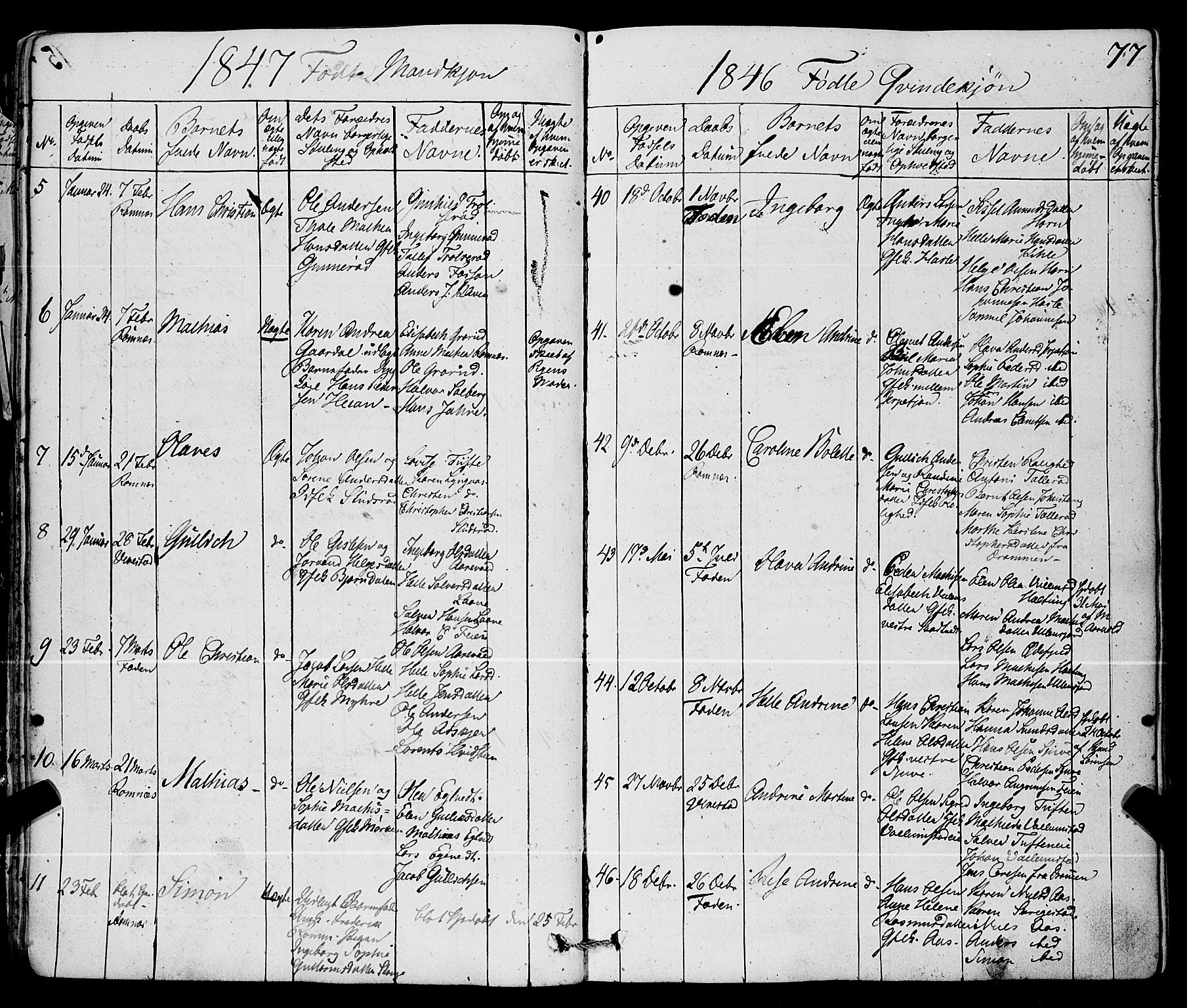 Ramnes kirkebøker, AV/SAKO-A-314/F/Fa/L0005: Parish register (official) no. I 5, 1841-1861, p. 76-77