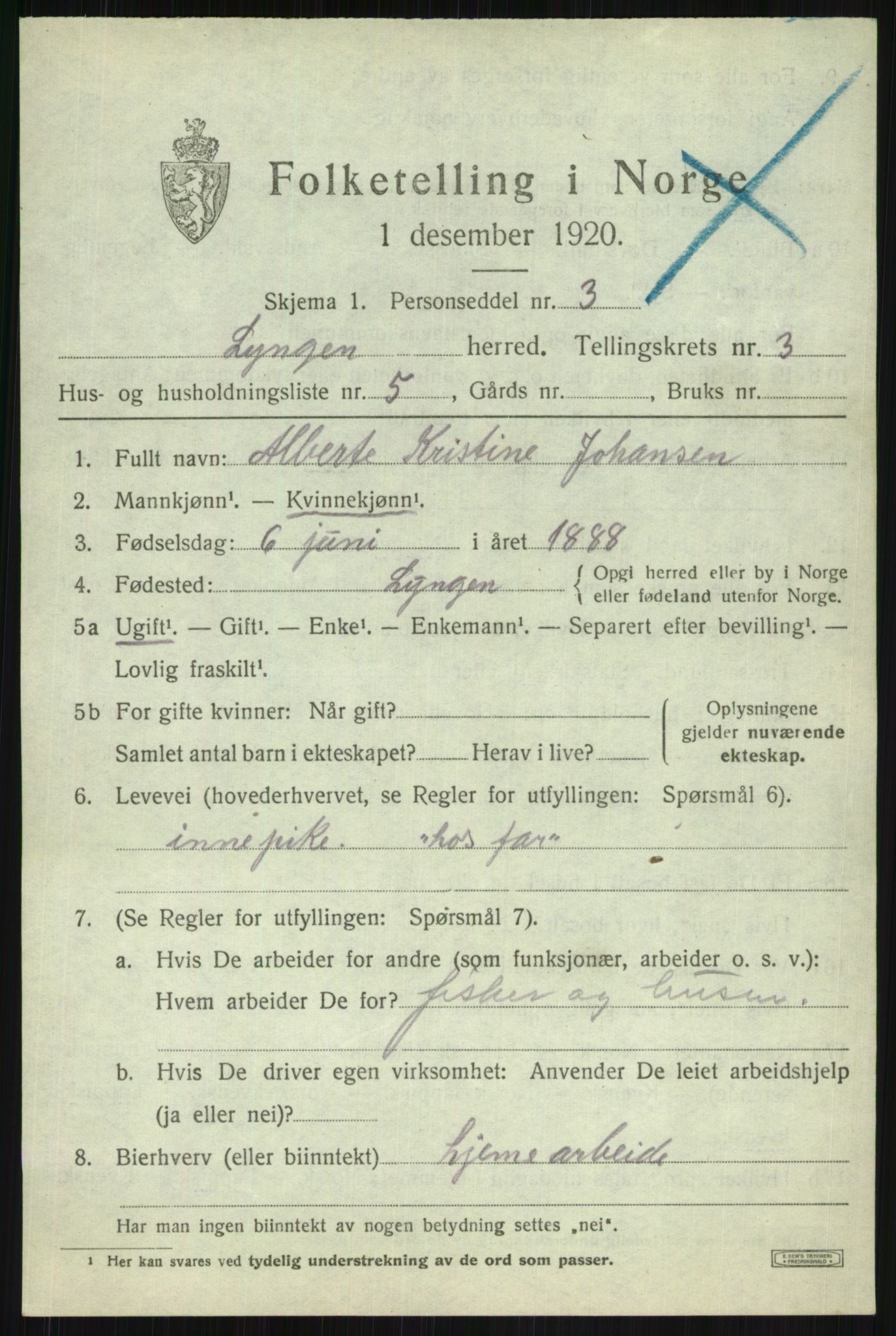 SATØ, 1920 census for Lyngen, 1920, p. 3533
