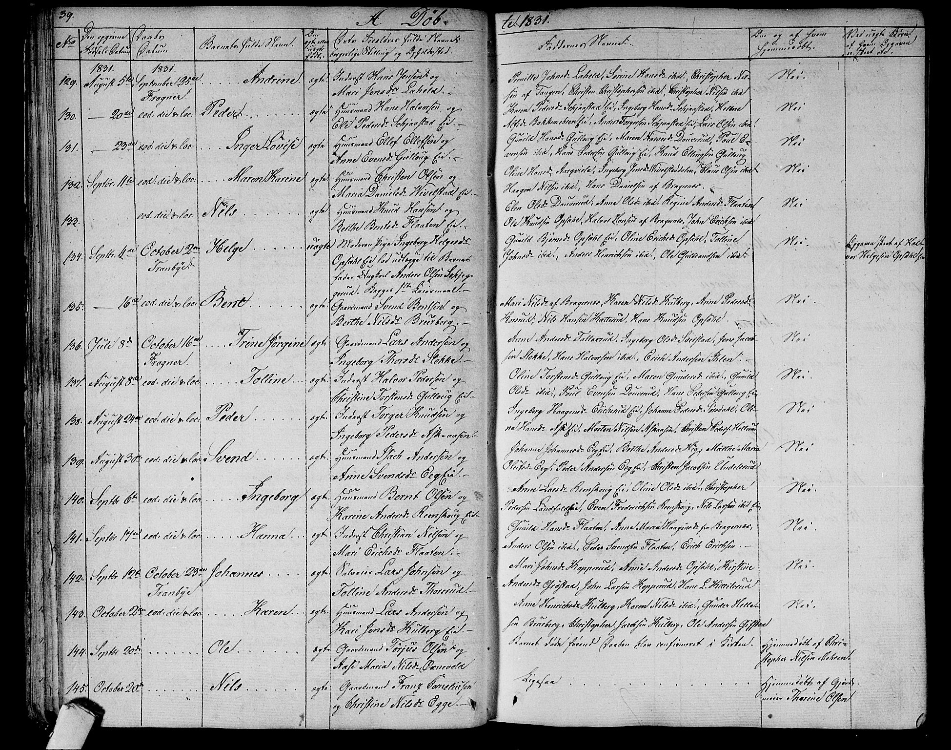 Lier kirkebøker, AV/SAKO-A-230/F/Fa/L0010: Parish register (official) no. I 10, 1827-1843, p. 39