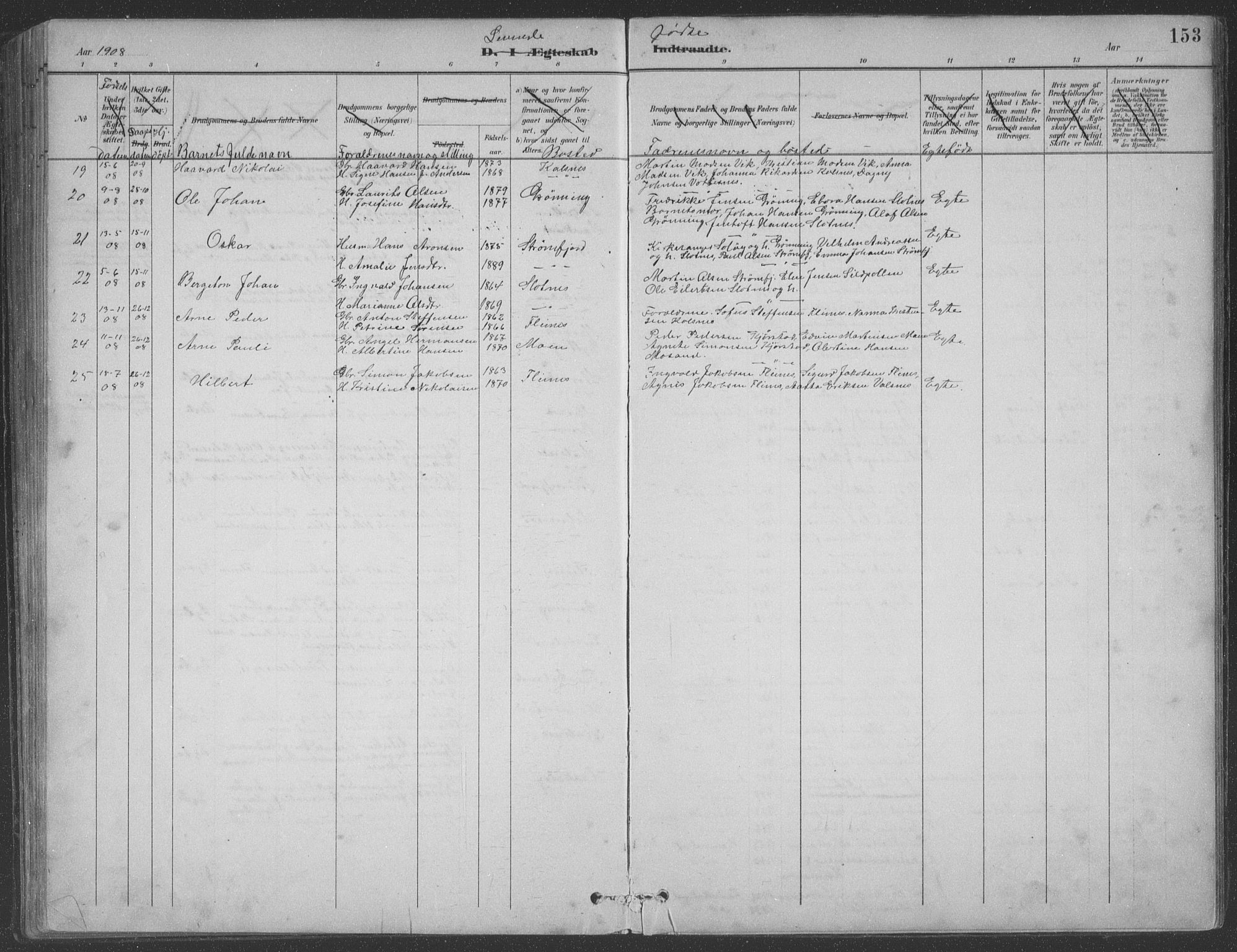 Ministerialprotokoller, klokkerbøker og fødselsregistre - Nordland, AV/SAT-A-1459/890/L1290: Parish register (copy) no. 890C01, 1882-1911, p. 153