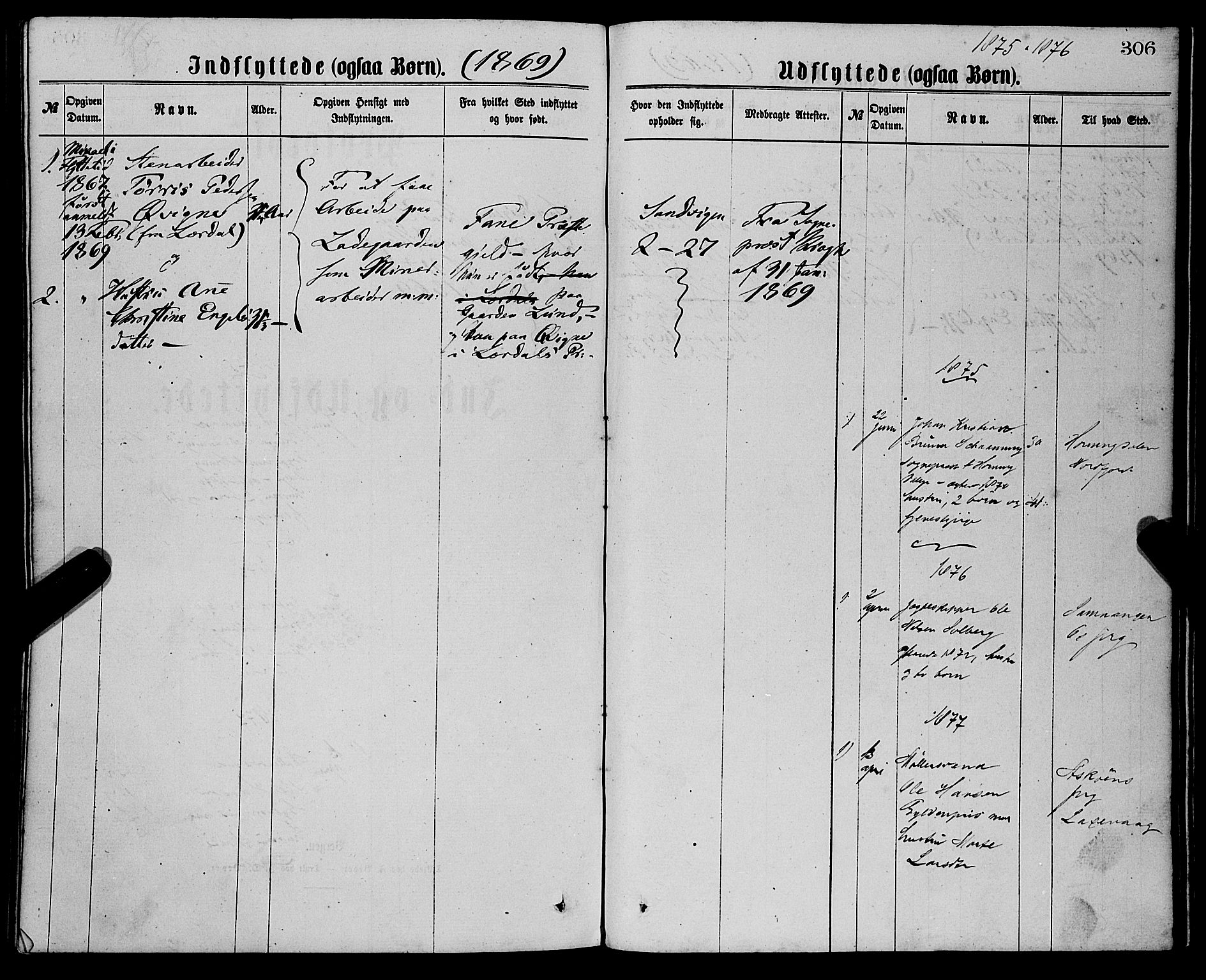 Sandviken Sokneprestembete, SAB/A-77601/H/Ha/L0001: Parish register (official) no. A 1, 1867-1877, p. 306