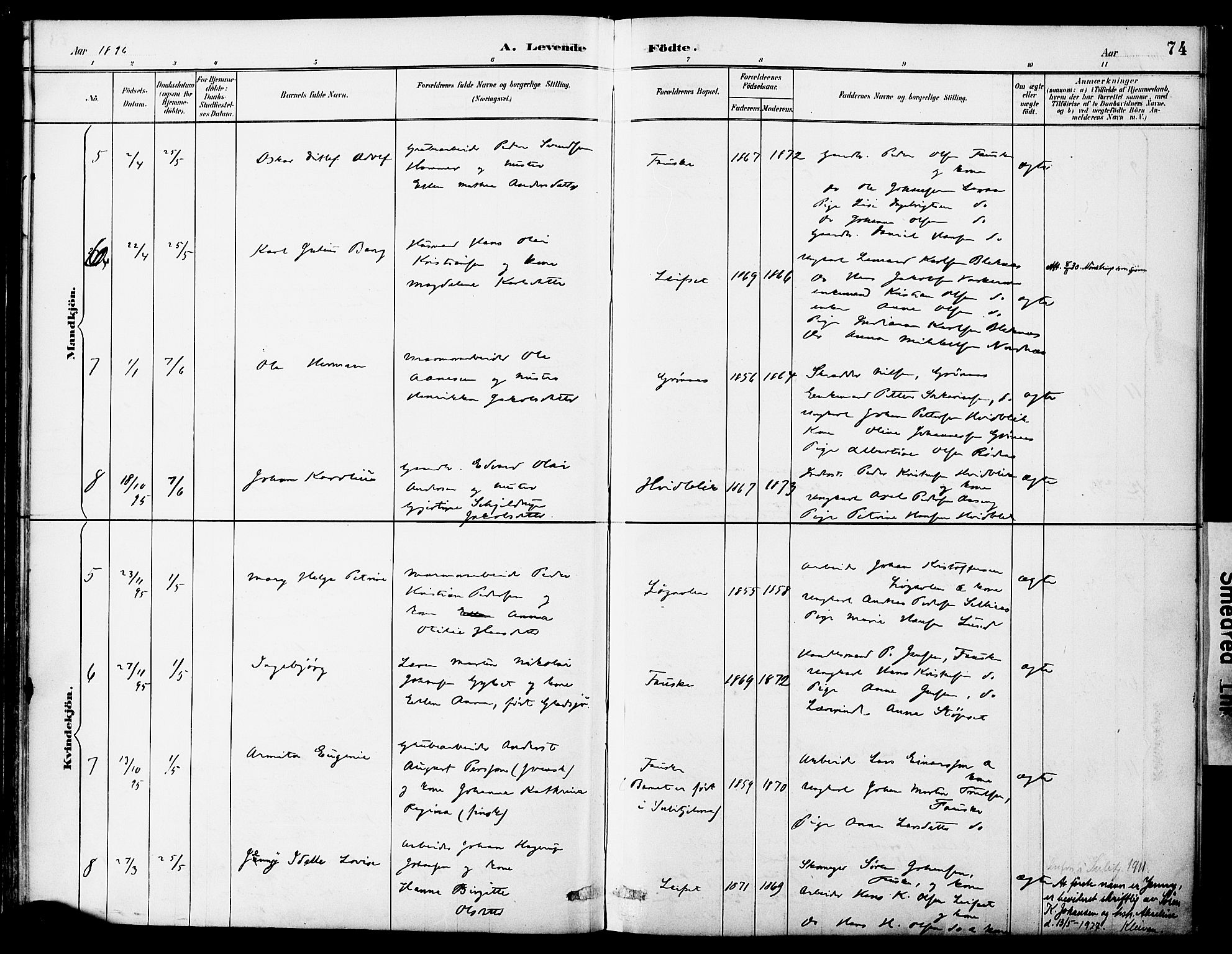 Ministerialprotokoller, klokkerbøker og fødselsregistre - Nordland, AV/SAT-A-1459/849/L0690: Parish register (official) no. 849A02, 1890-1897, p. 74
